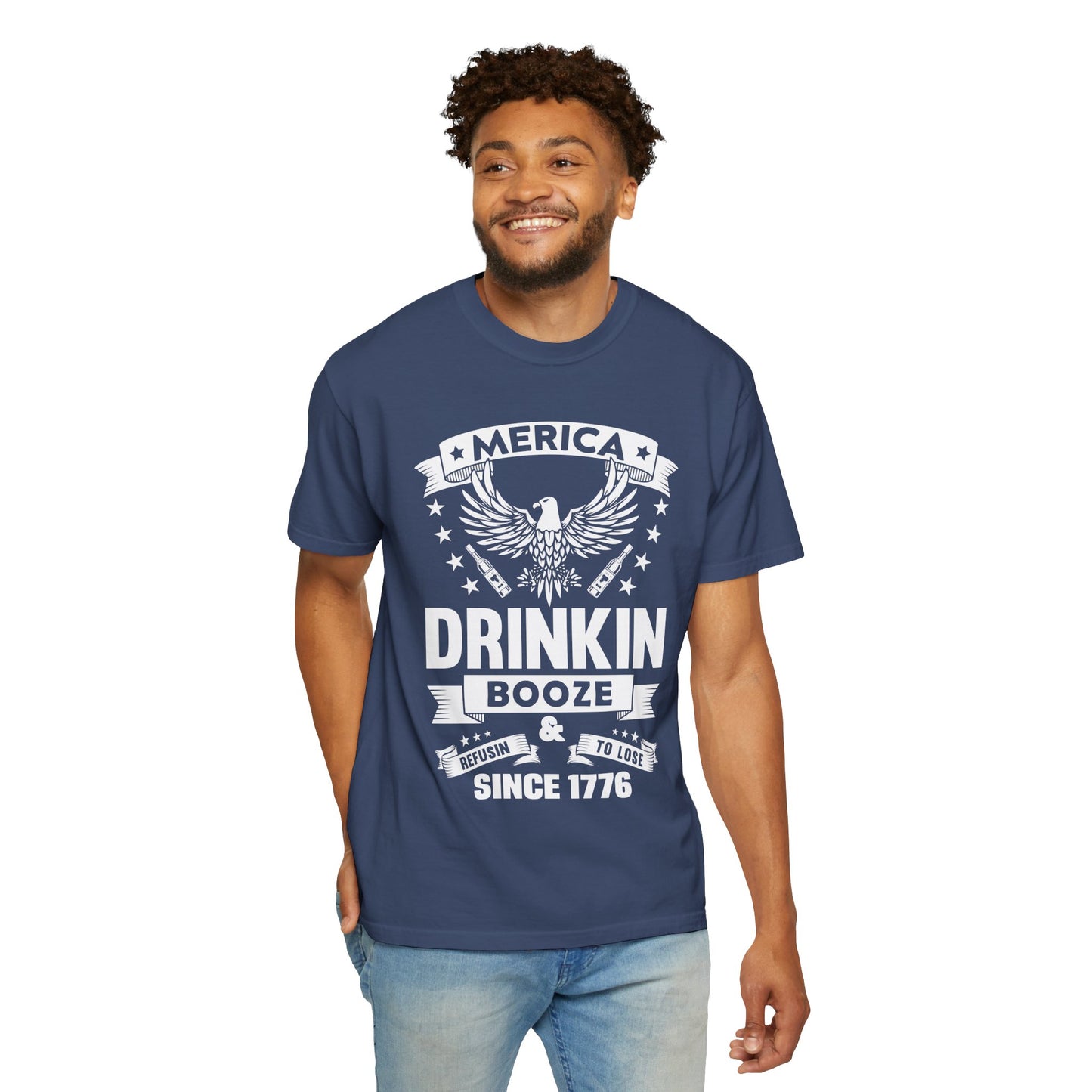 Patriotic Graphic Tee, Unisex Vintage T-shirt, Amerca Drinking Booze Shirt, Independence Day Gift, Casual Wear, Freedom Fashion - 13788