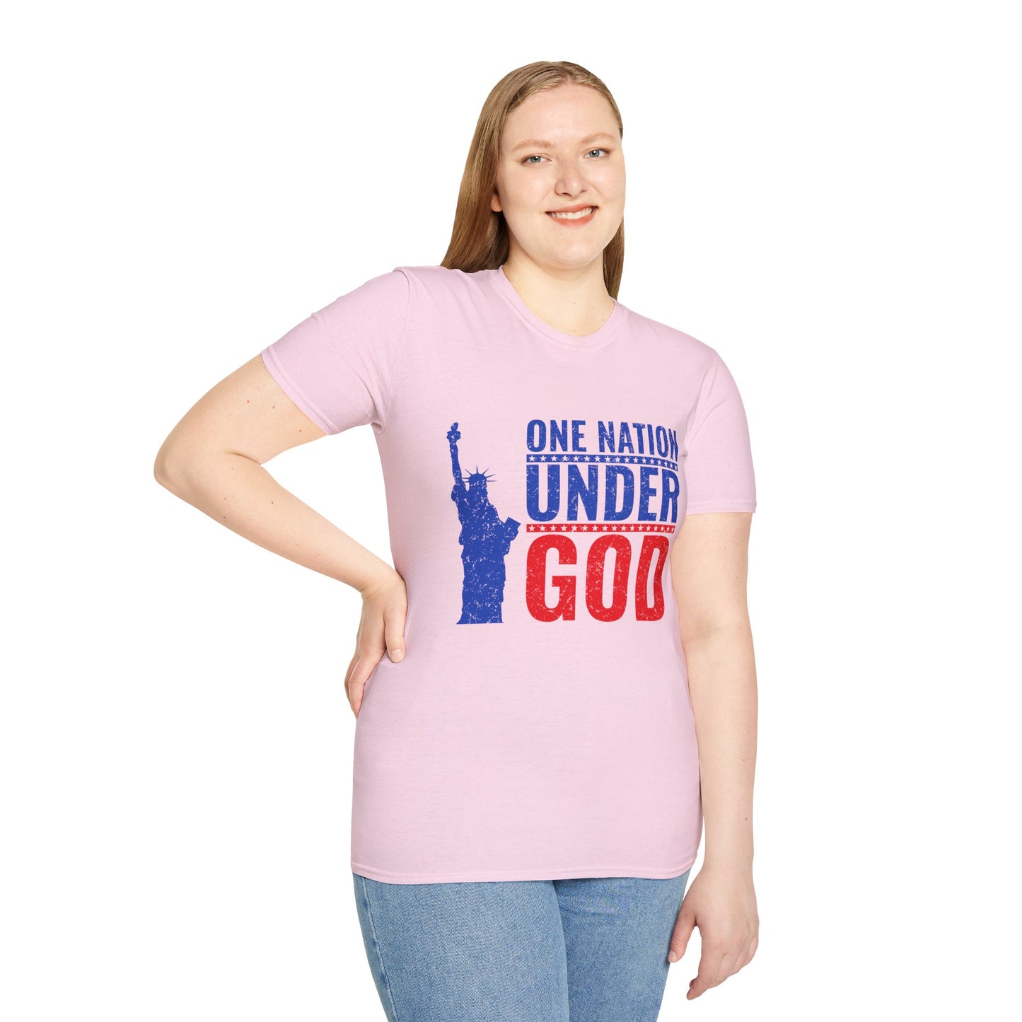 One Nation Under God, Patriotic Softstyle T-Shirt - Independence Day Tee, Fourth of July Shirt, Unisex Comfort Wear, Gift for Veterans - 13494