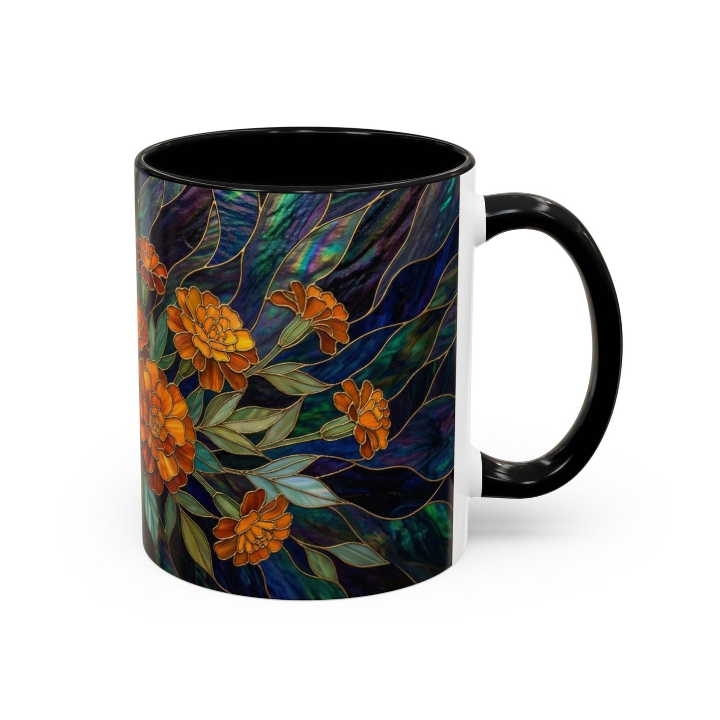 Marigold Floral Coffee Mug — Stained Glass Design  (11/15oz) - 14532