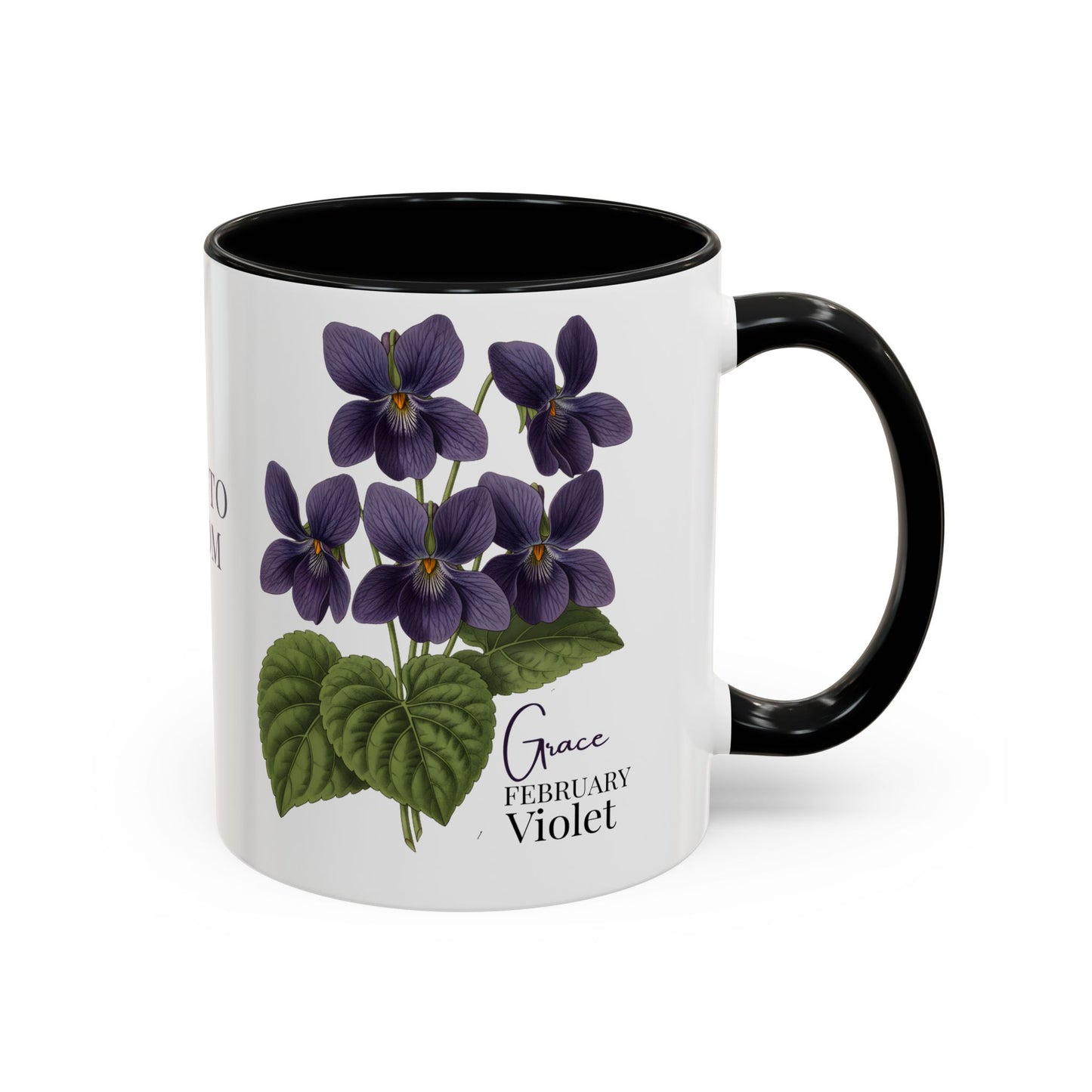 February Birth Flower Violet Mug – Personalized Name Coffee Cup - 14687