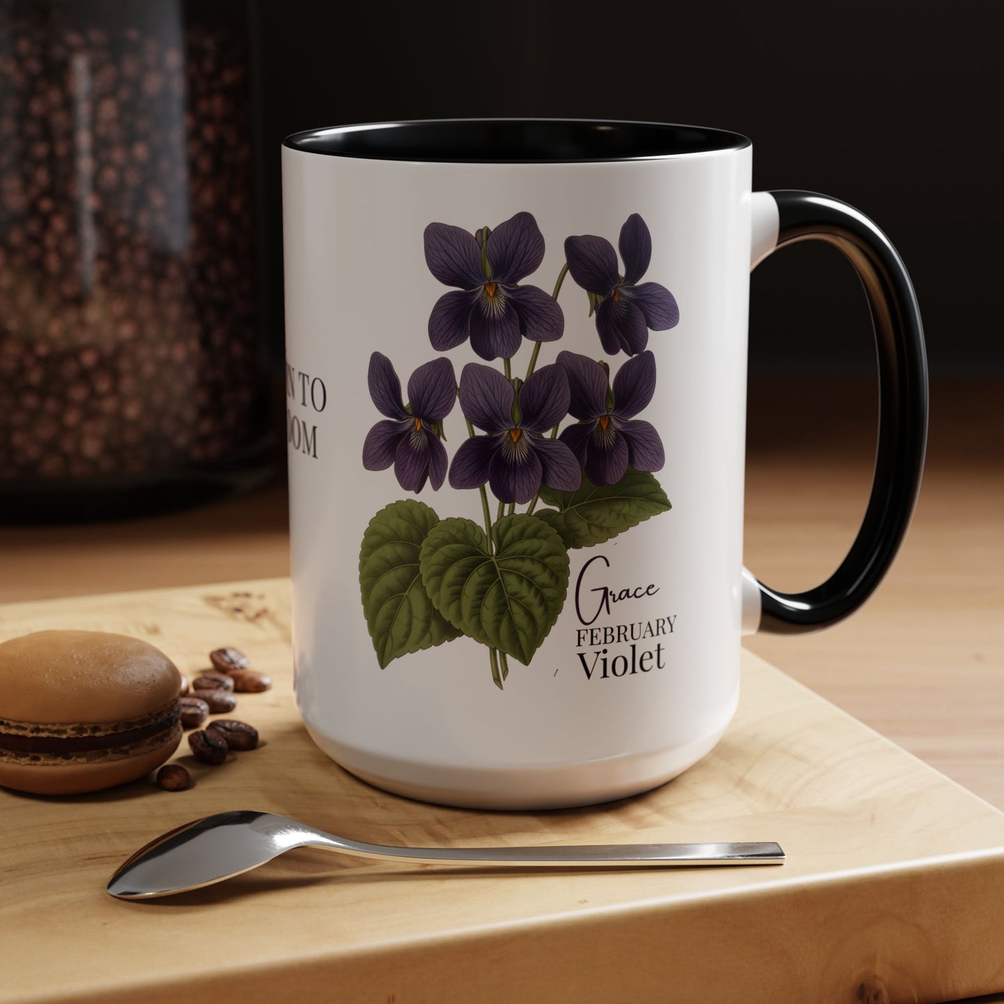 February Birth Flower Violet Mug – Personalized Name Coffee Cup - 14687