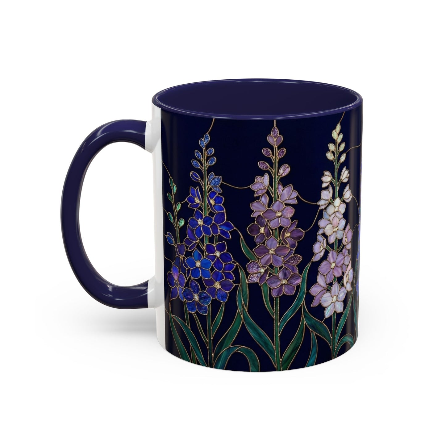 Larkspur Floral Accent Coffee Mug —  Stained-Glass Garden Design (11/15oz) - 14595