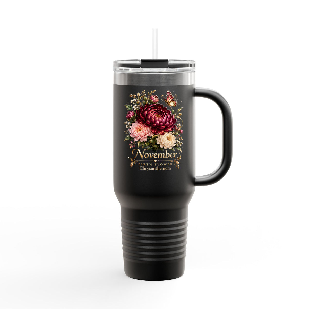 November Birth Flower 40oz Tumbler, Personalized Chrysanthemum Travel Mug - 14551