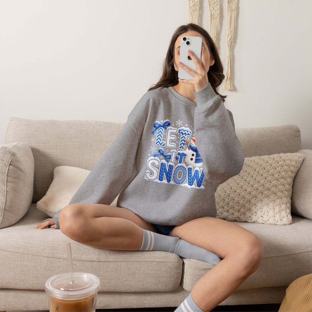 Let It Snow Sweatshirt,  Cute Snowman Winter Christmas Crewneck - 14545