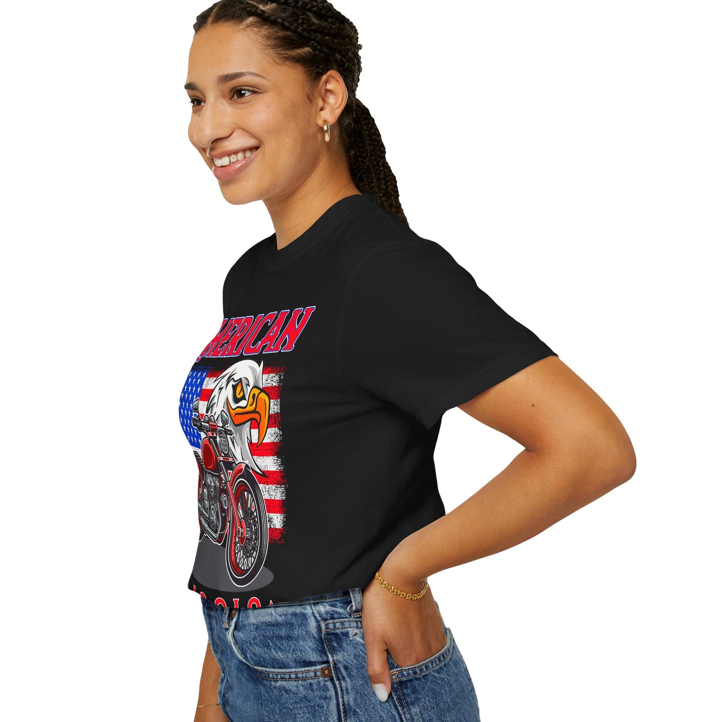 American Classic Tee, Unisex Garment-Dyed T-shirt, Biker Gift, Patriotic Apparel, Rider and Eagle Fashion, Vintage Style - 13658