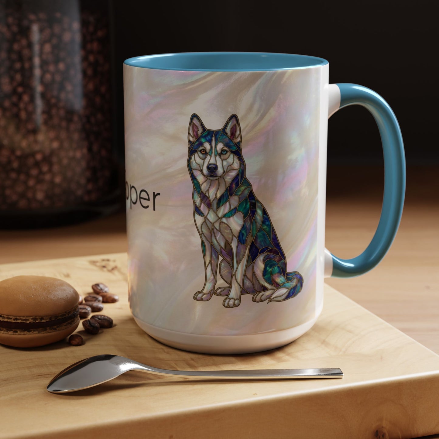 Personalized Husky Accent Coffee Mug – Stained Glass Design (11/15oz) - 14543