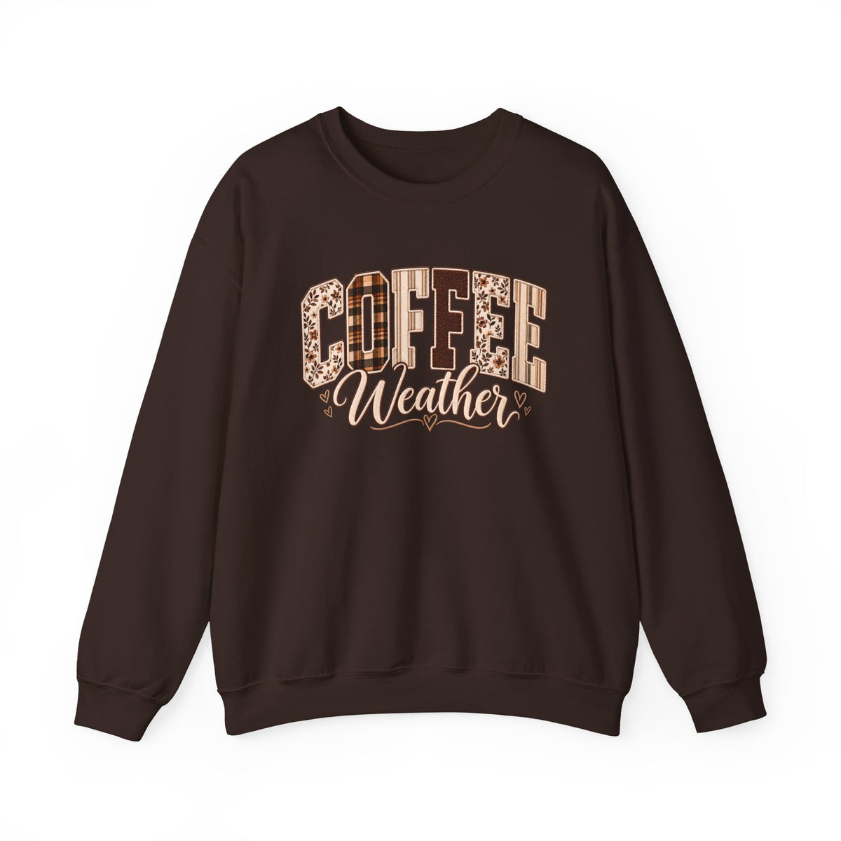 Coffee Weather Sweatshirt, Patchwork Floral Plaid Cozy Crewneck - 14997
