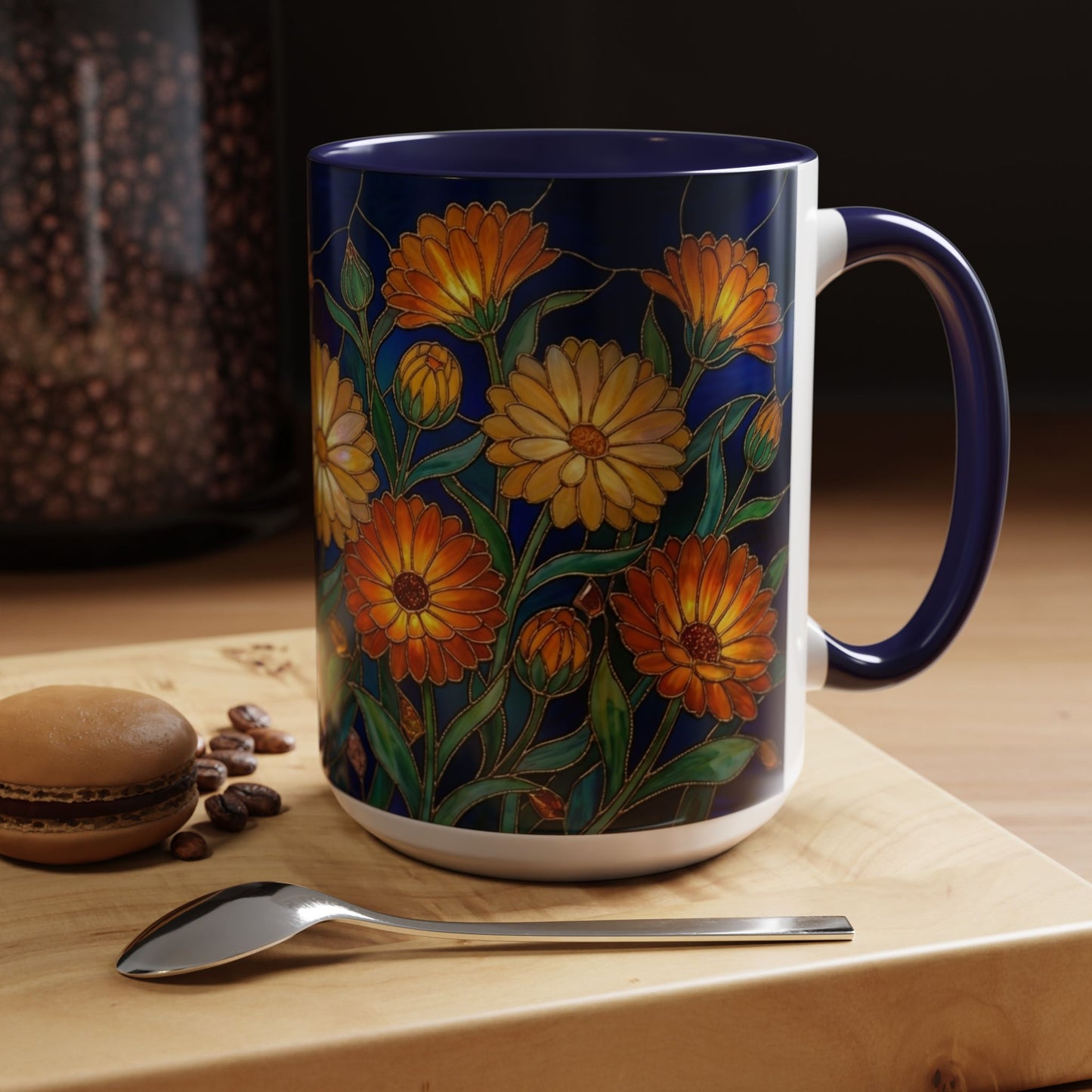 Calendula Accent Coffee Mug — Stained Glass Design (11/15oz) - 14549
