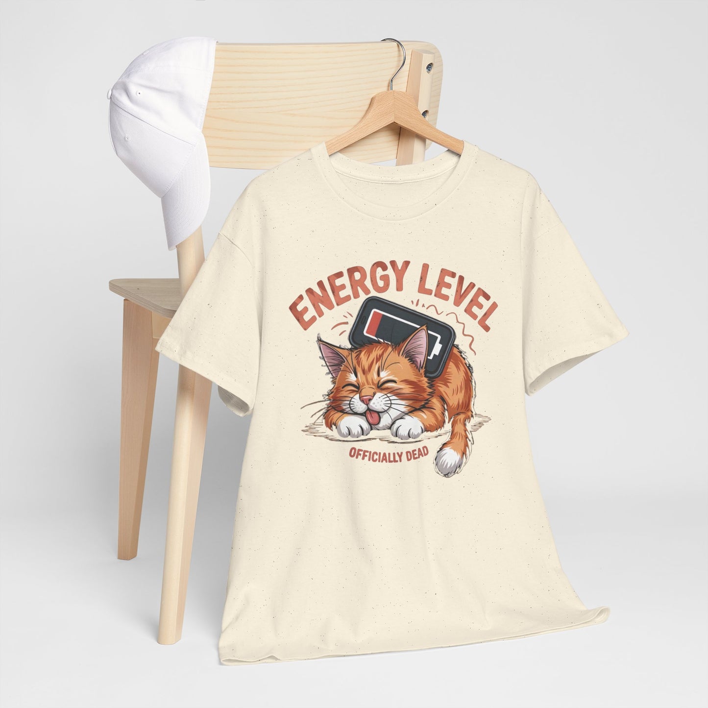 Energy Level: Officially Dead T-Shirt — Funny Cat Graphic Tee, Cat Lover Gift - 14867