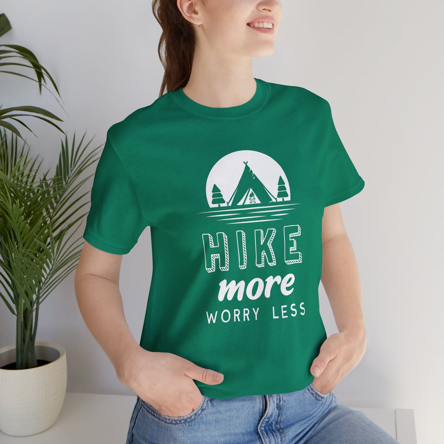 Camping: Hike More Worry Less - Unisex Jersey Short Sleeve Tee