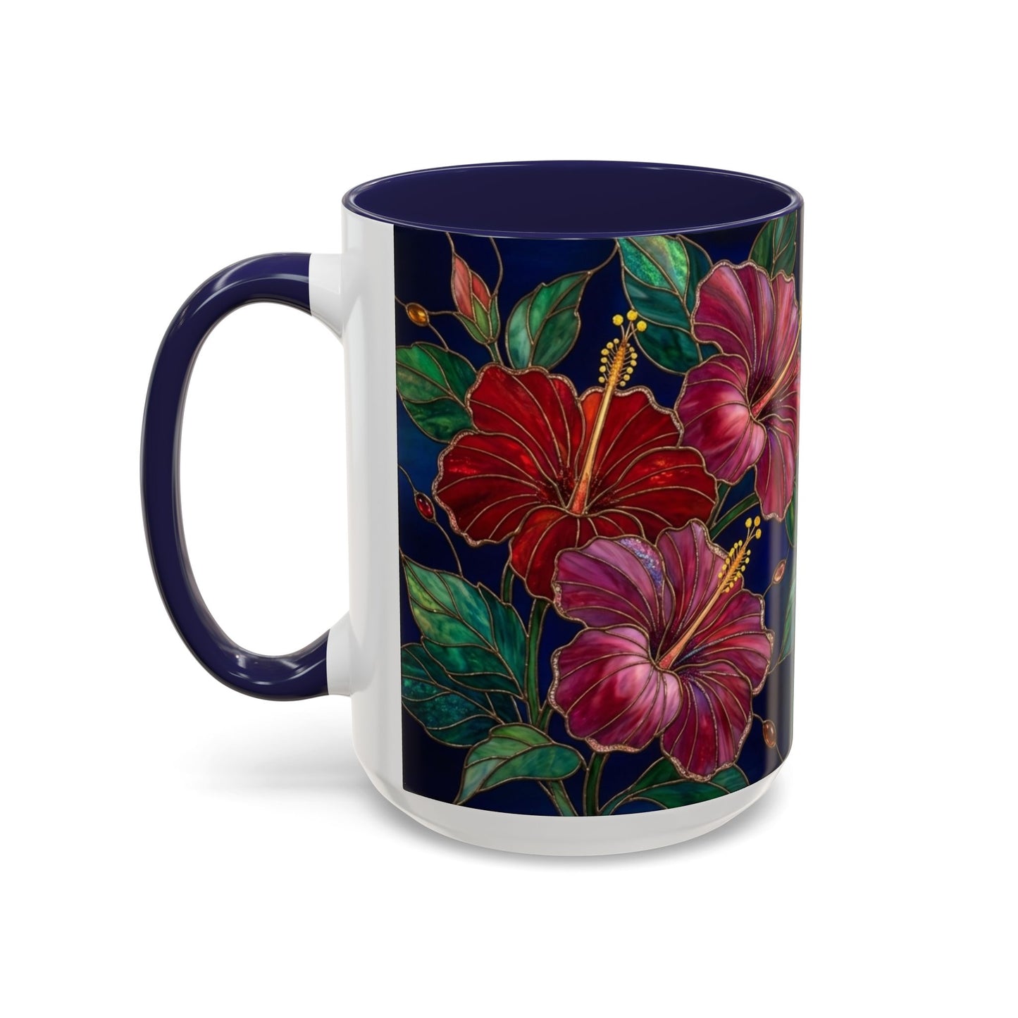 Hibiscus Bloom Accent Coffee Mug — Stained Glass Design  11/15oz - 14569
