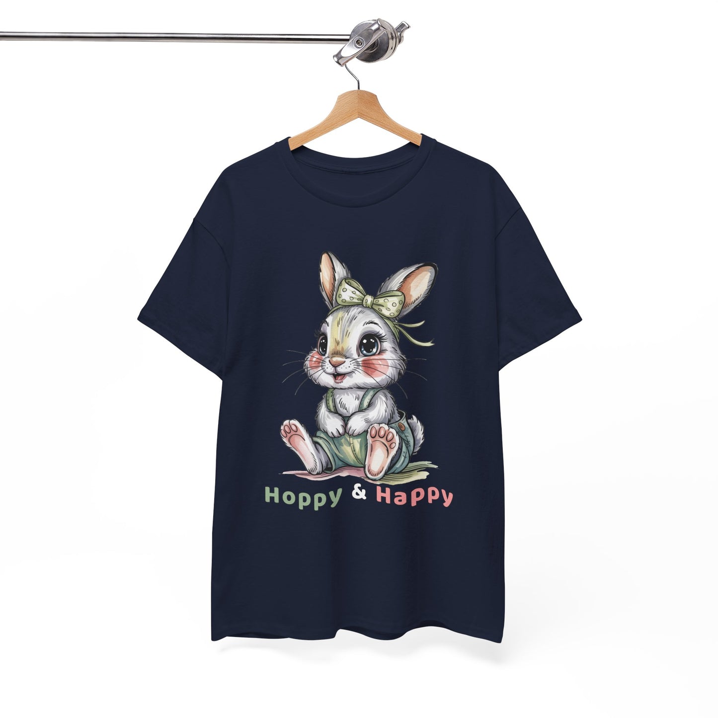 Cute Bunny T-Shirt – “Hoppy & Happy” Easter Rabbit Tee Gift for Kids & Adults - 14848