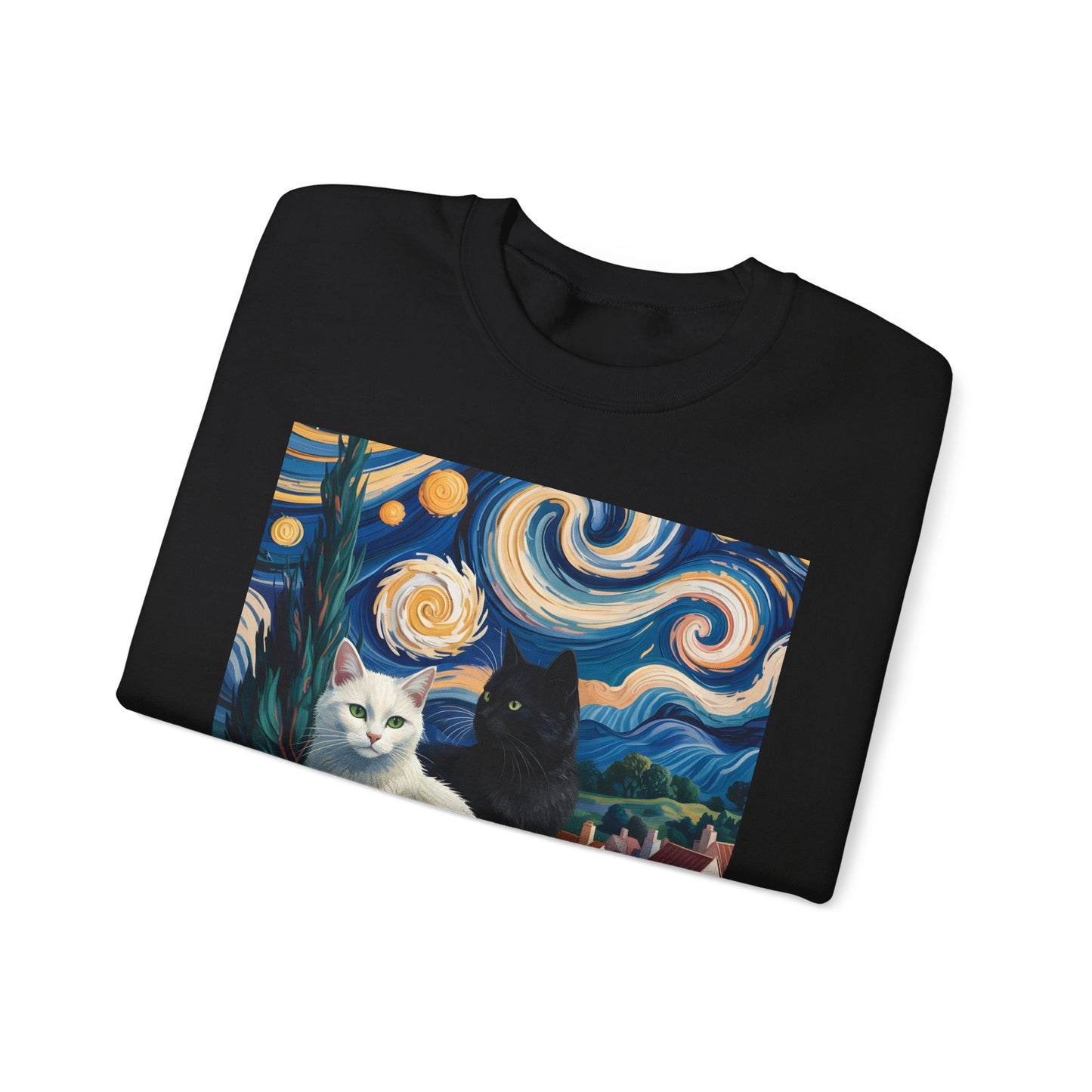 Van Gogh Style Cat Art Sweatshirt - Cozy Unisex Crewneck, Valentines Day Gift for Cat Lovers - 14761