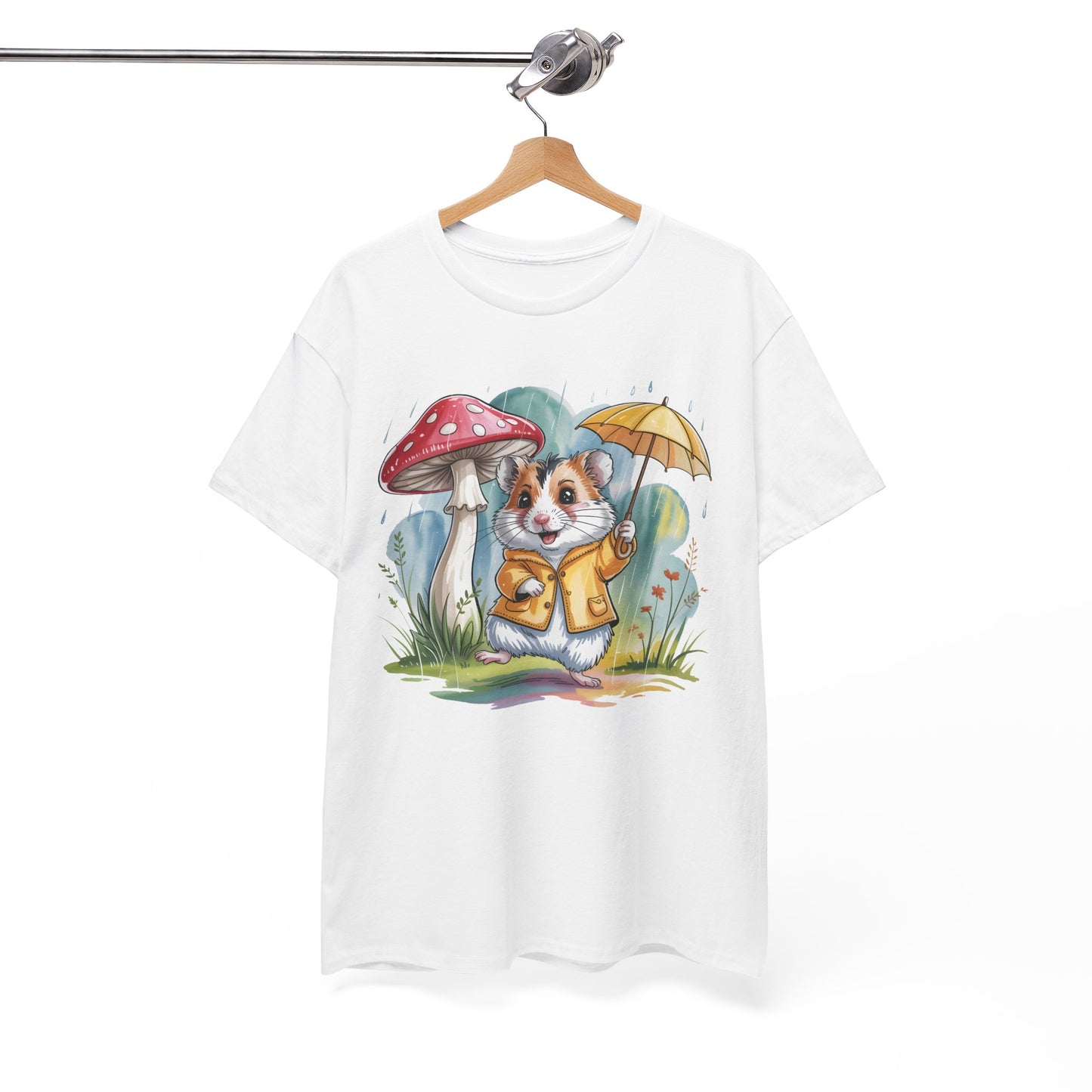 Cute Hamster T-Shirt – Raincoat Umbrella Animal Tee Watercolor Mushroom Gift - 14853