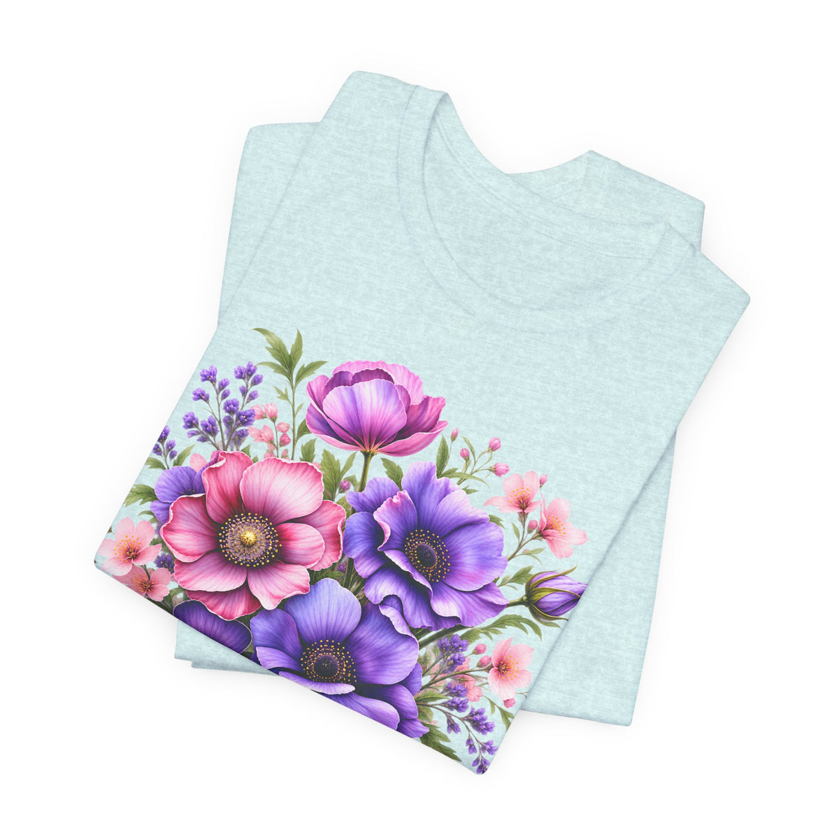 Purple & Pink Floral Bouquet T-Shirt, Colorful Botanical Flower Tee - 14537