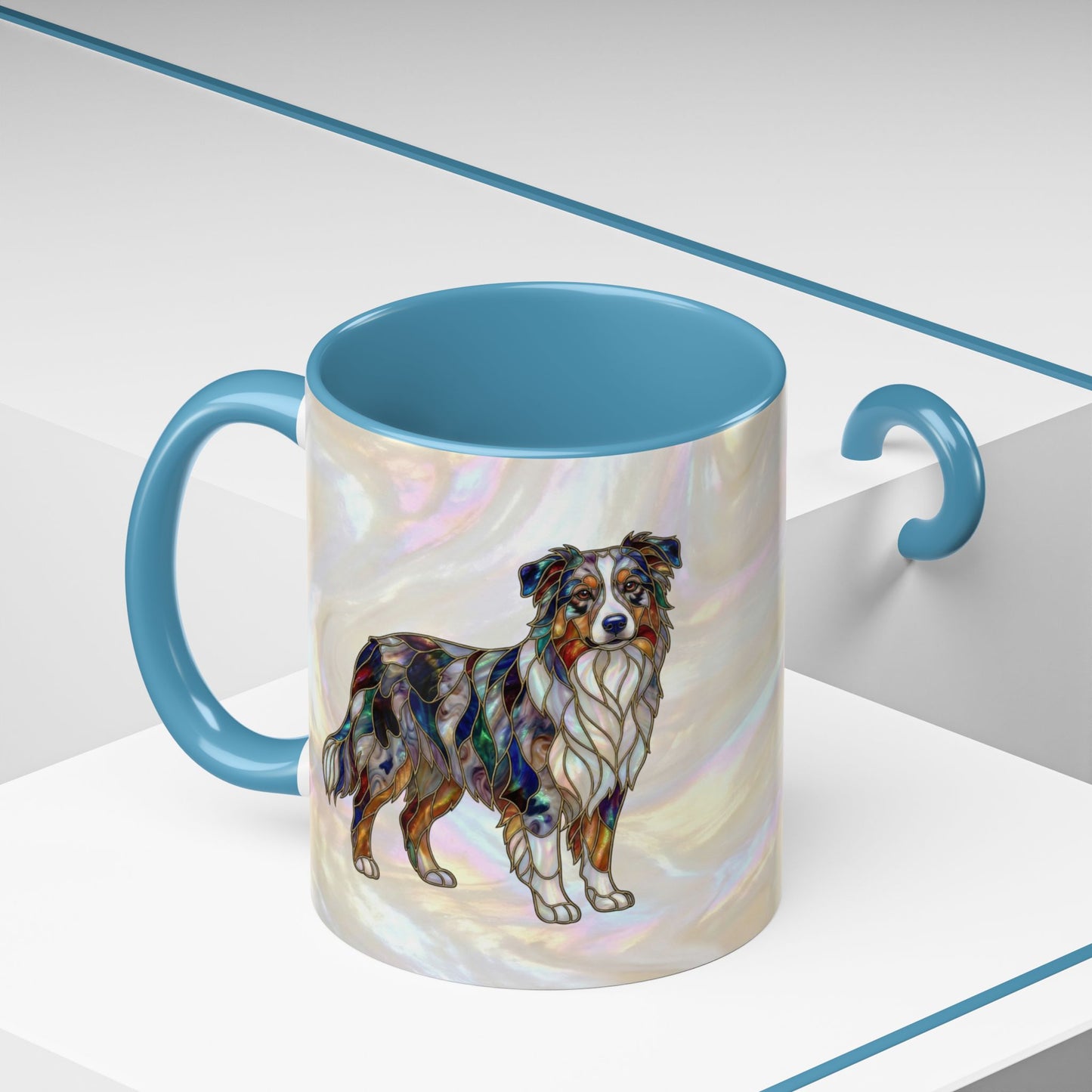 Australian Shepherd Accent Coffee Mug — Stained Glass Design (11/15oz) -14614