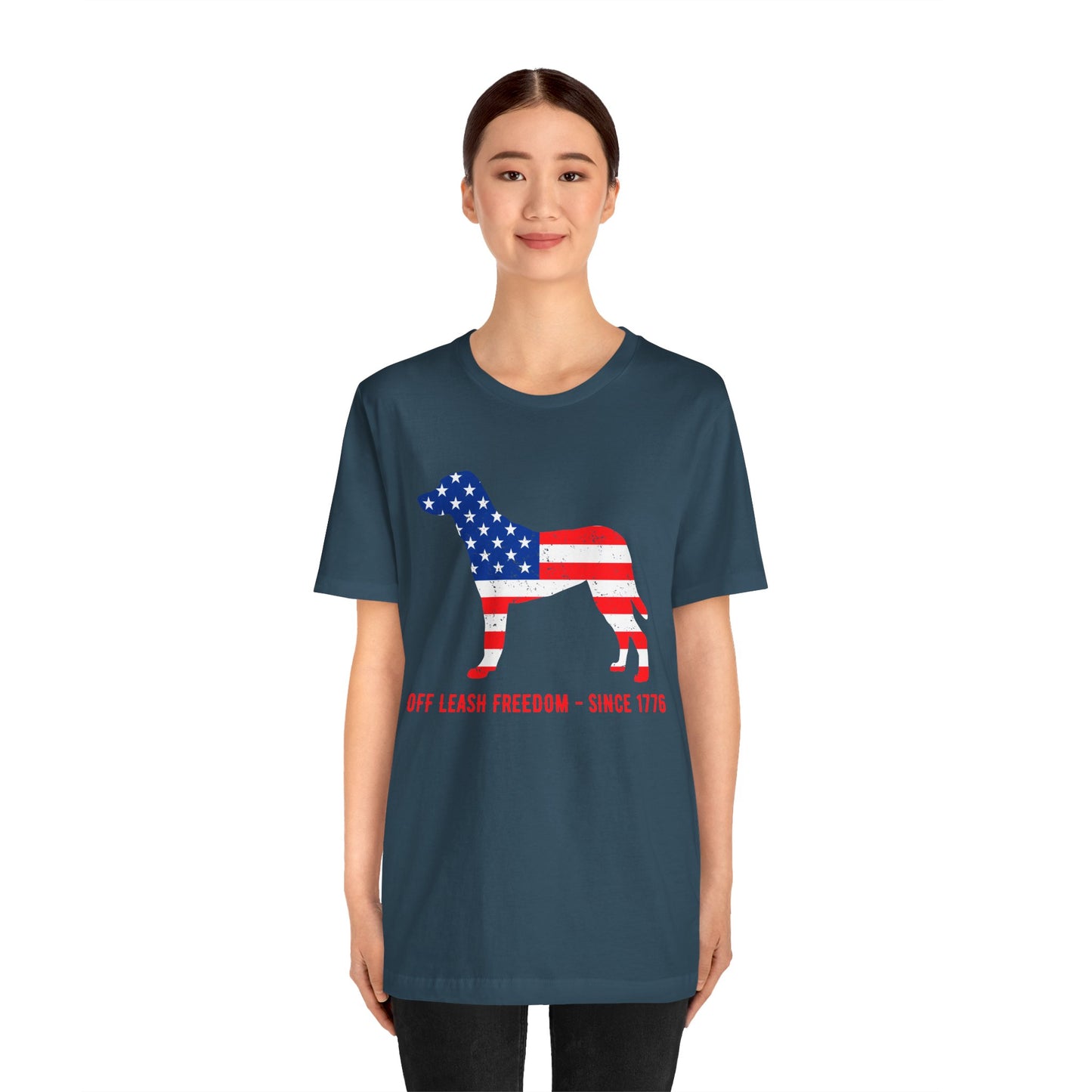 Patriotic Dog Lover Tee | Off Leash Freedom T-shirt, Dog Graphic Shirt, Fourth of July Gift, Casual Wear, Pet Lover Apparel - 13790