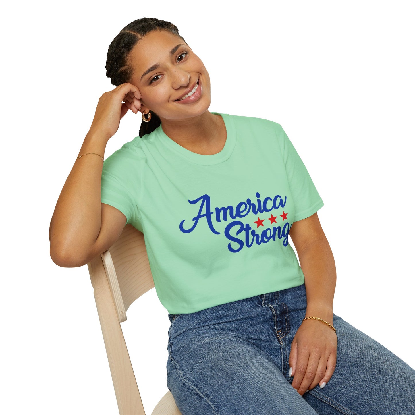 America Strong Unisex Softstyle T-Shirt - Patriotic Tee for BBQs, Memorial Day, 4th of July, Gift for Him/Her, Casual Wear - 13694