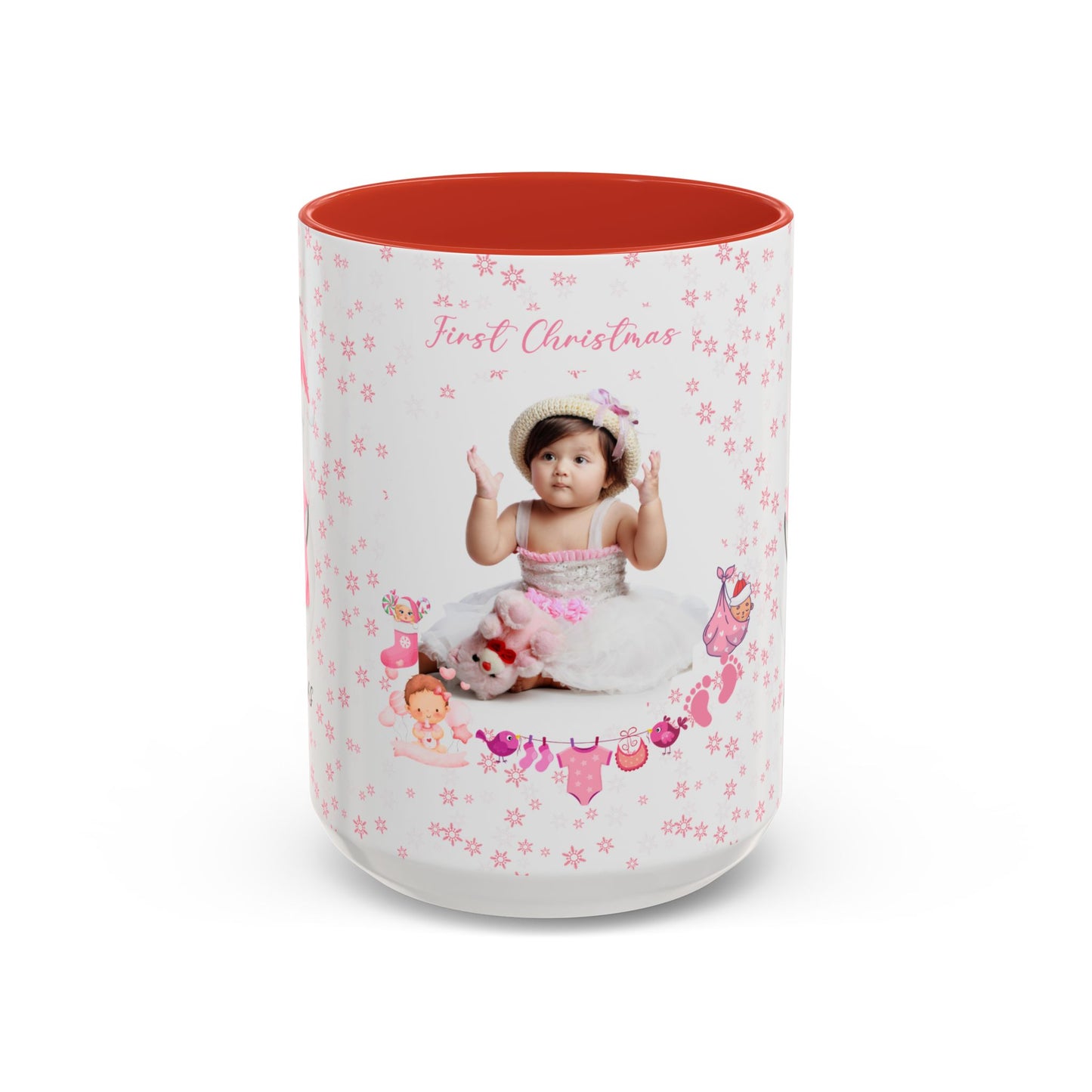 First Christmas, Baby Girl, Customizable - Accent Coffee Mug (11, 15oz) - 10001