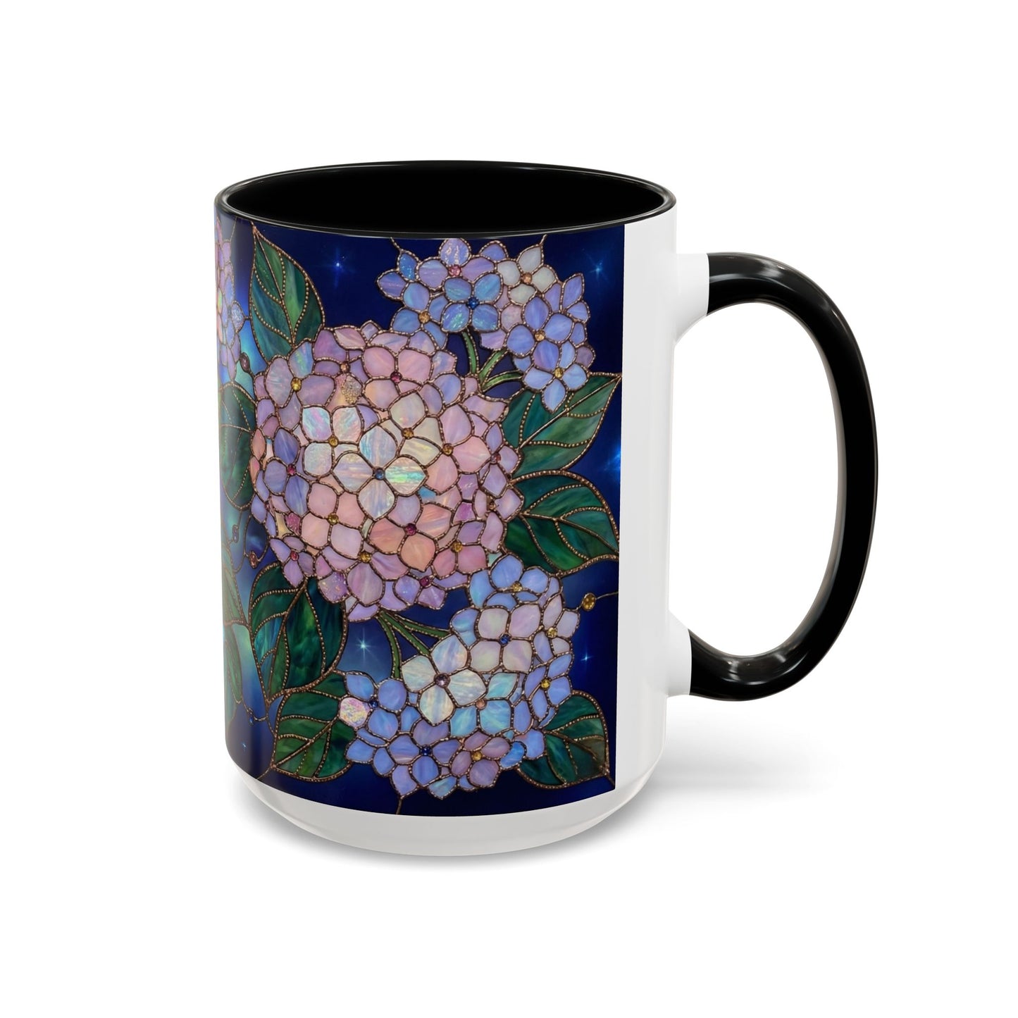 Hydrangea Floral Accent Coffee Mug — Stained Glass Design (11/15 oz) - 14571