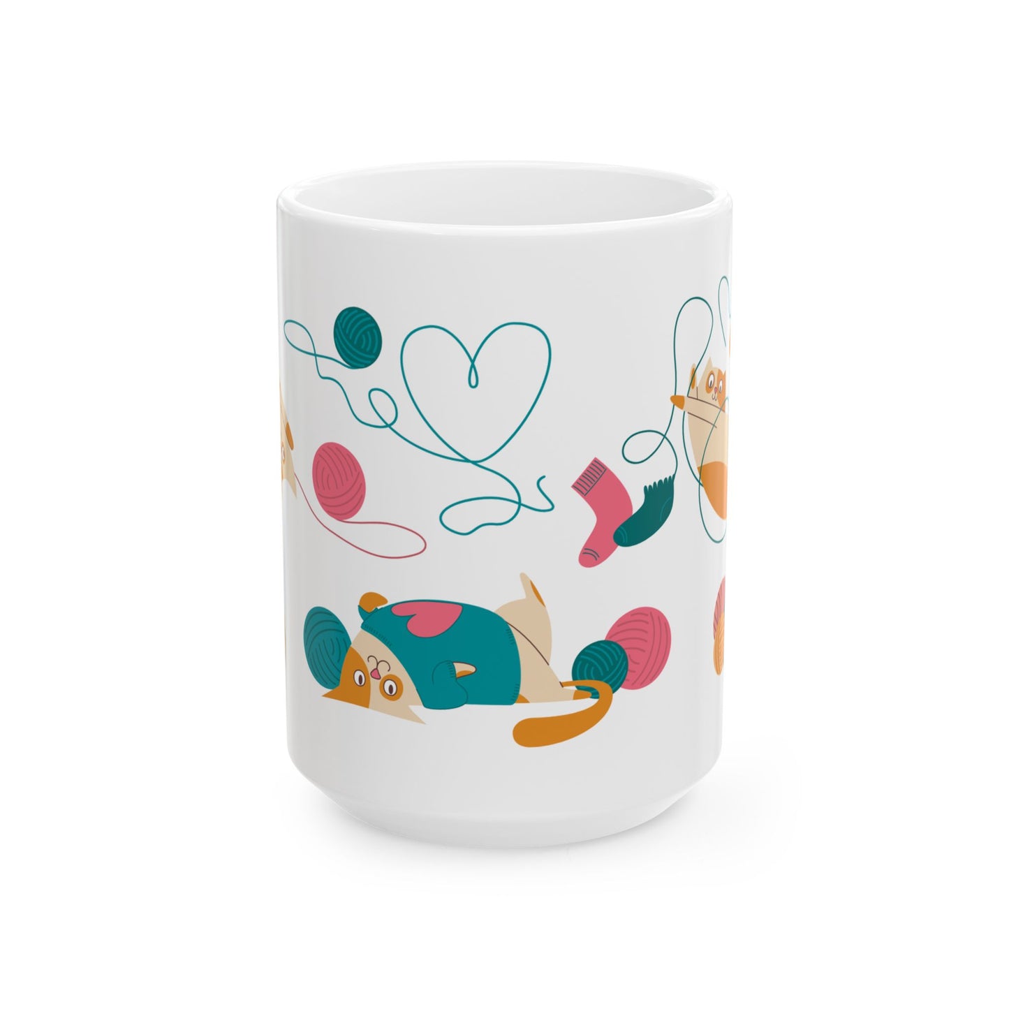 Cats Playing With Knitting Yarn - Ceramic Mug, (11oz, 15oz) - 11244