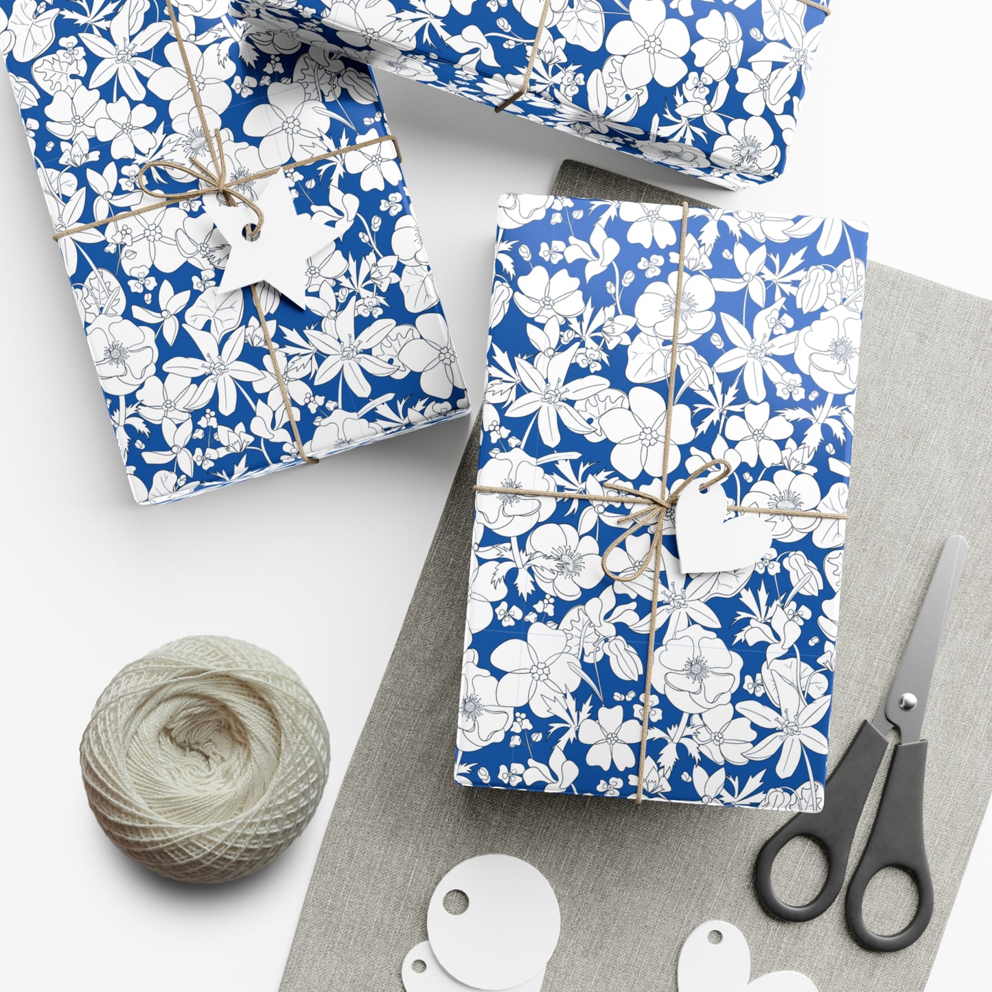 Vintage Blue, White Flowers - Gift Wrap Papers - 10255