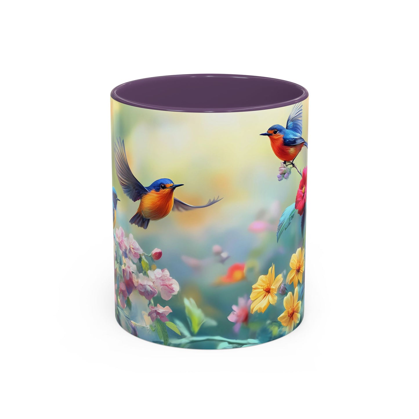 Charming Nature-Inspired Accent Coffee Mug with Colorful Birds & Flowers - 11913