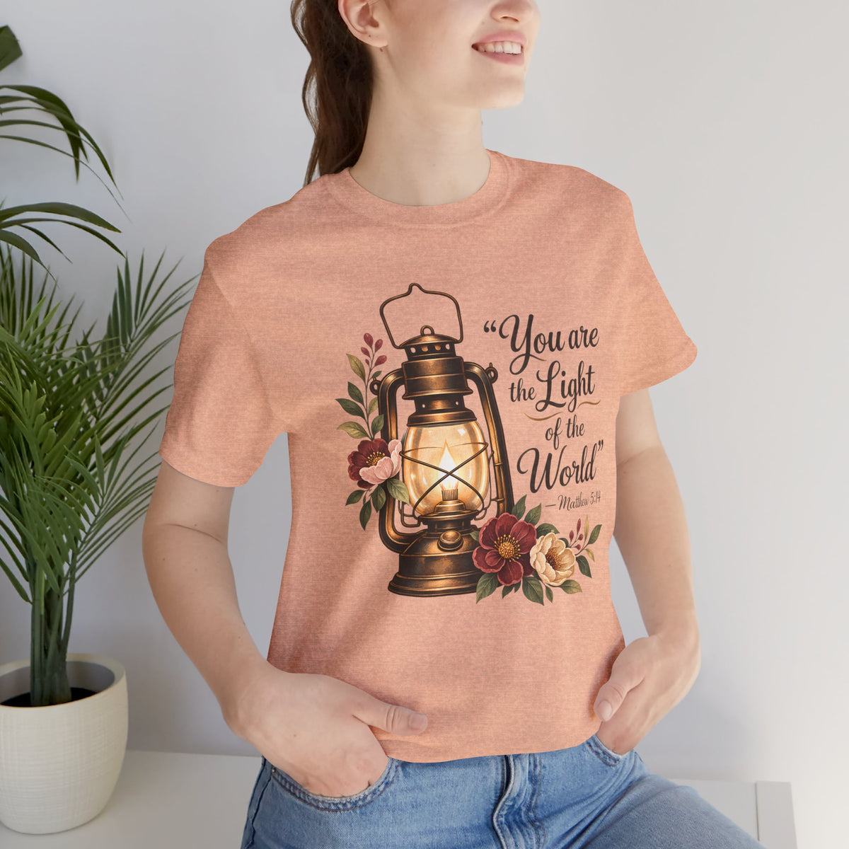 You Are the Light of the World T-Shirt, Vintage Floral Lantern Christian Tee - 14555