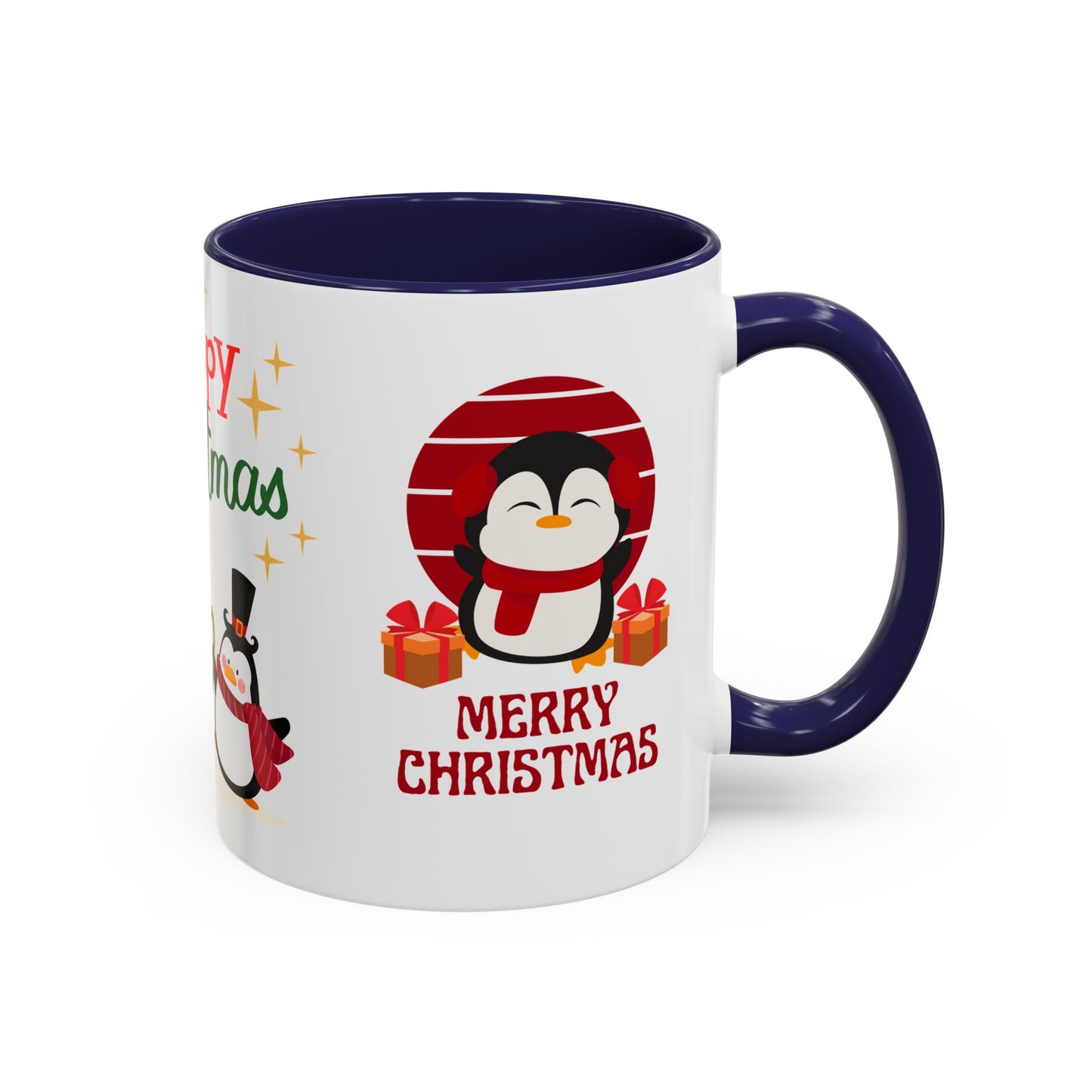 Penguins, Merry Christmas - Accent Coffee Mug (11, 15oz)