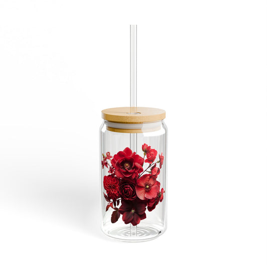 Passionate Red Flowers,  Customizable - Sipper Glass, 16oz