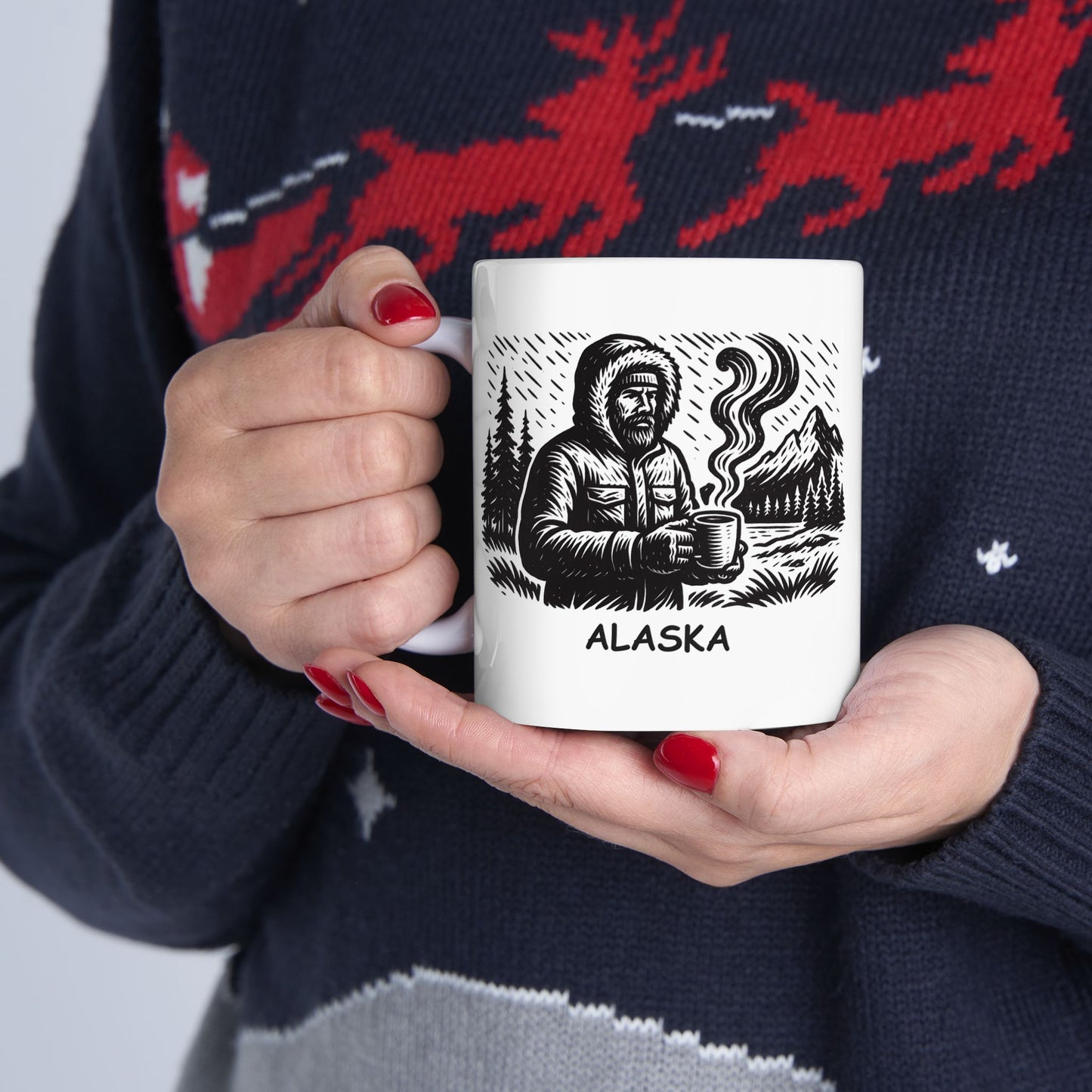 "I survived another Alaskan winter... with coffee and hope." Ceramic Mug, (11oz, 15oz) - 13019
