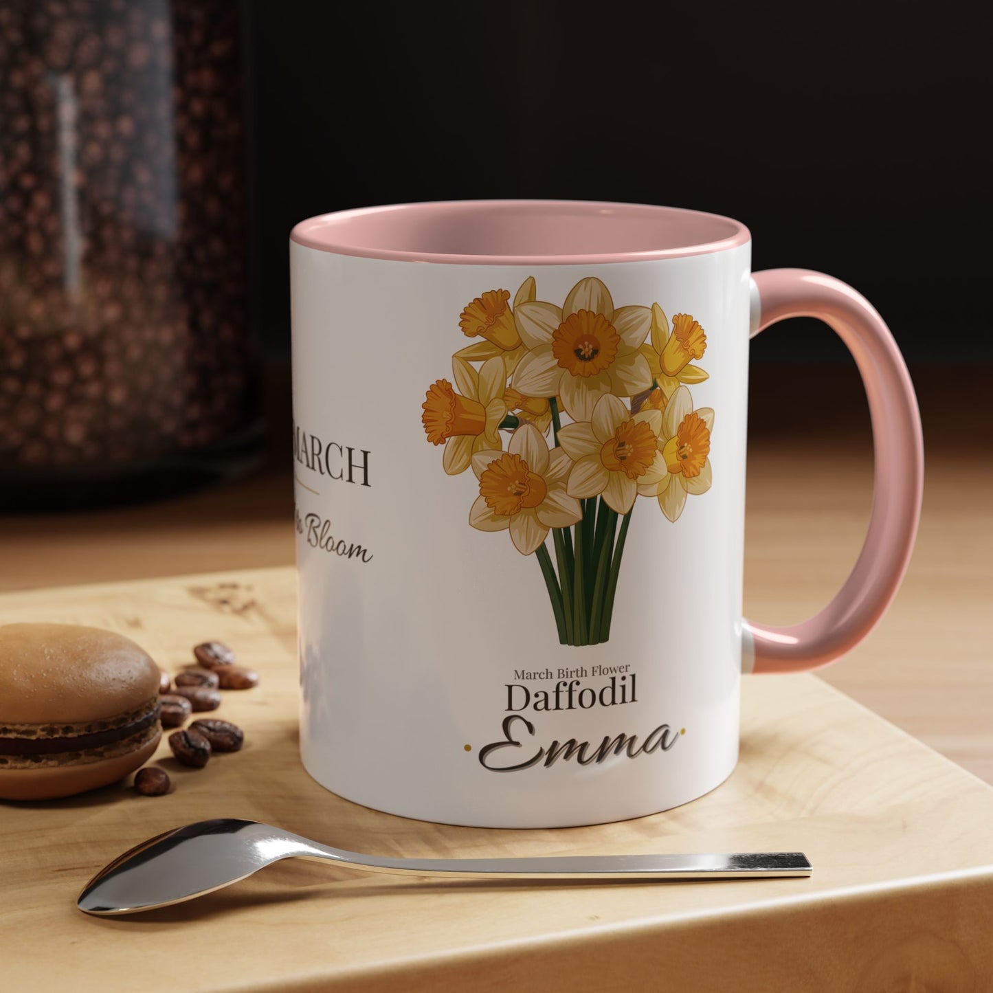 March Birth Flower Mug – Daffodil Custom Name Coffee Cup, Born in March Made to Bloom Birthday Gift (11oz / 15oz) - 14794