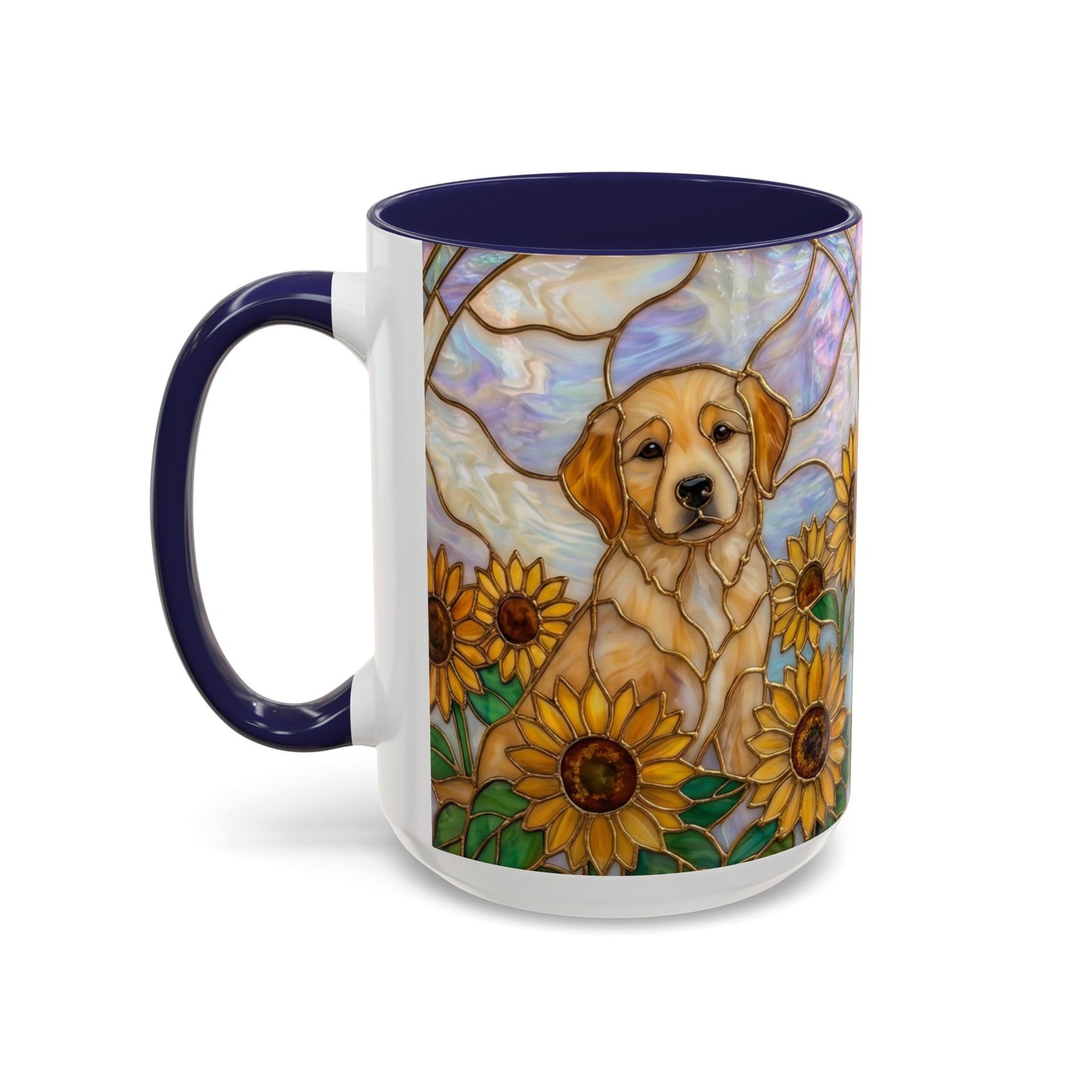 Sunflower Golden Retriever P uppiesAccent Coffee Mug –  Stained Glass Design (11/15 oz) - 14527