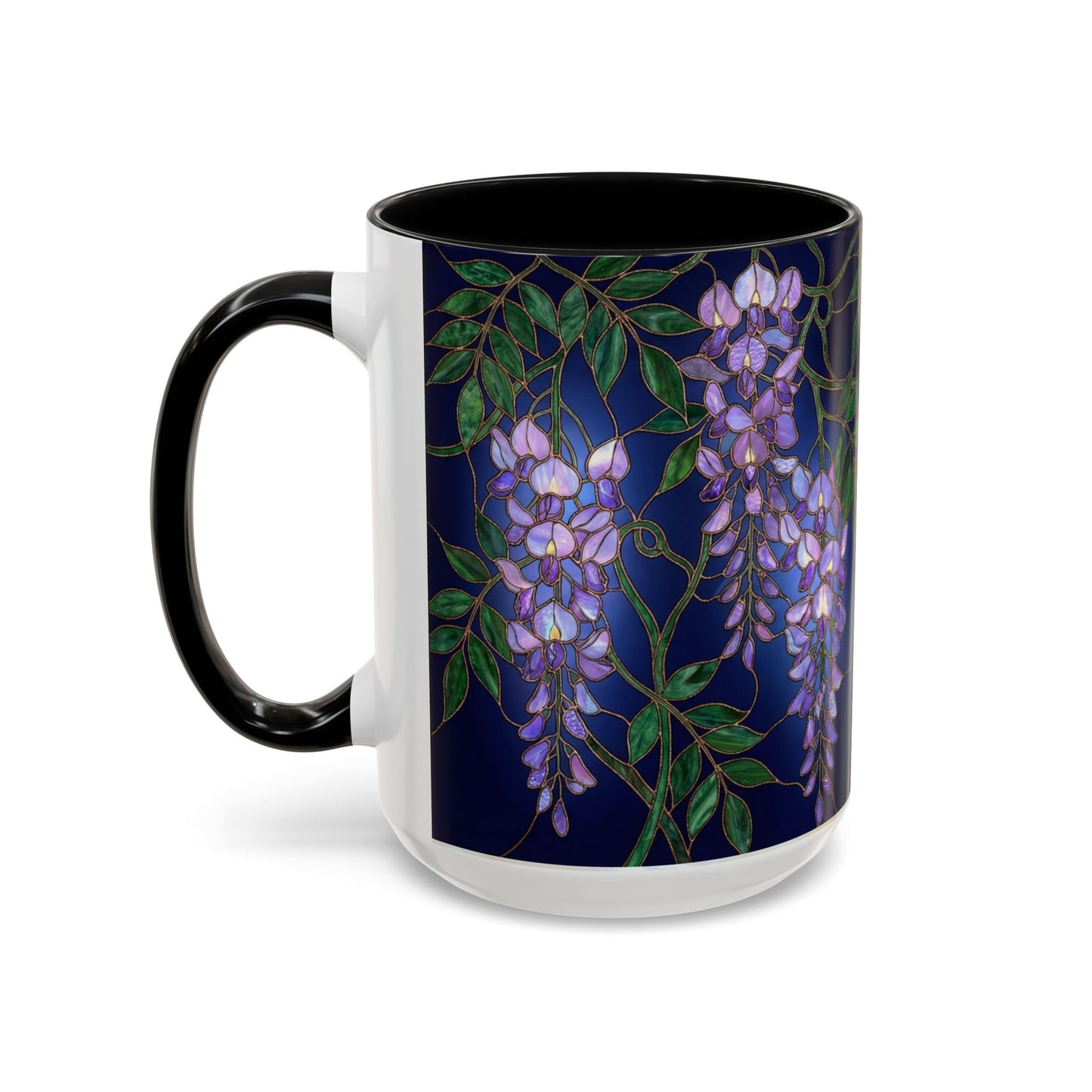 Wisteria Bloom Accent Coffee Mug — Stained Glass Design 11/15oz - 14589