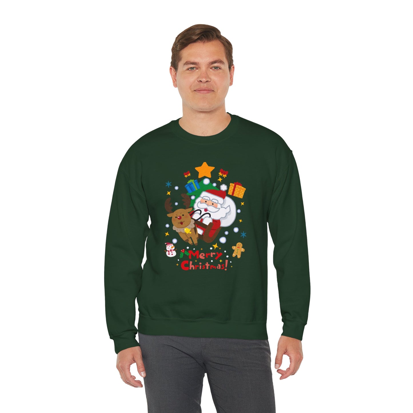 Merry Christmas, Santa & Reindeer - Unisex Heavy Blend™ Crewneck Sweatshirt - 10472