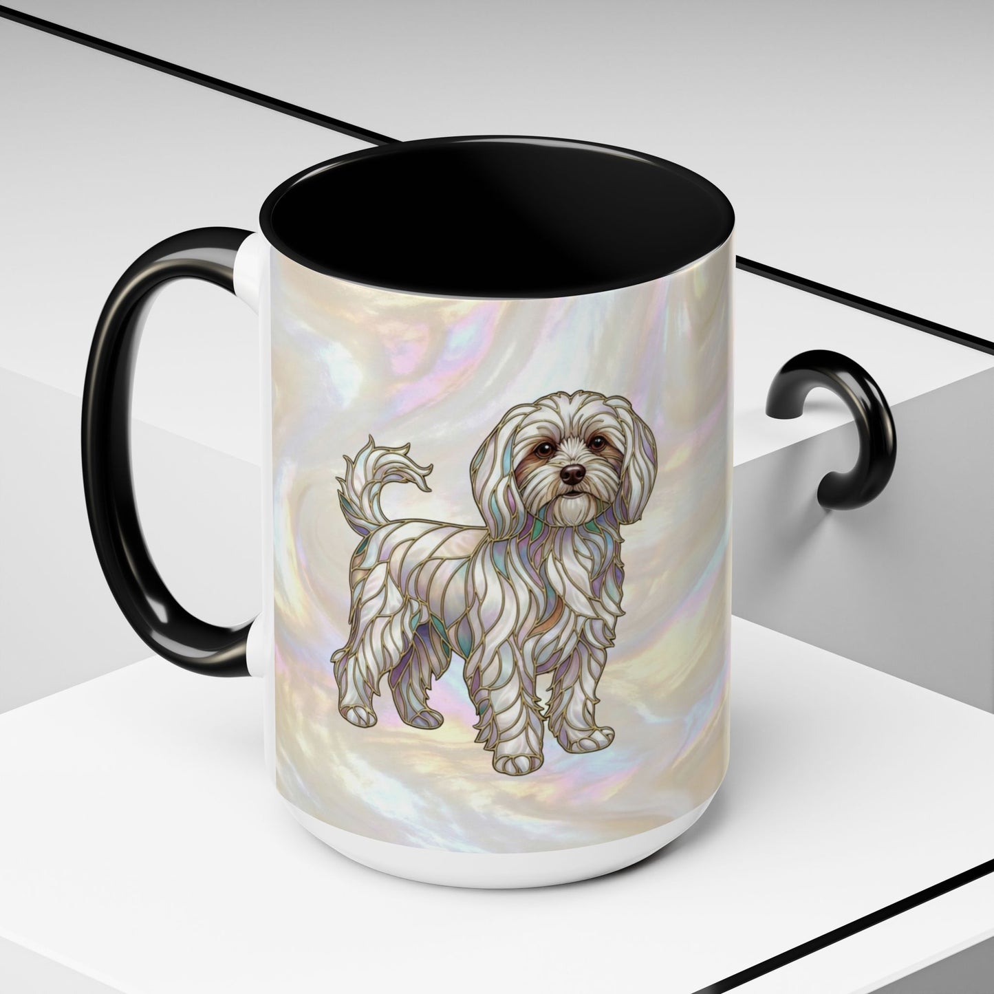 Maltese Dog Accent Coffee Mug – Stained Glass Design 11/15oz - 14642