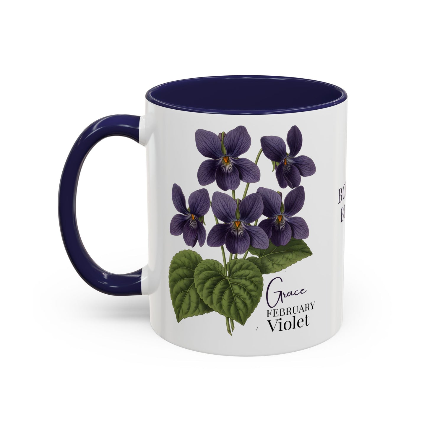 February Birth Flower Violet Mug – Personalized Name Coffee Cup - 14687