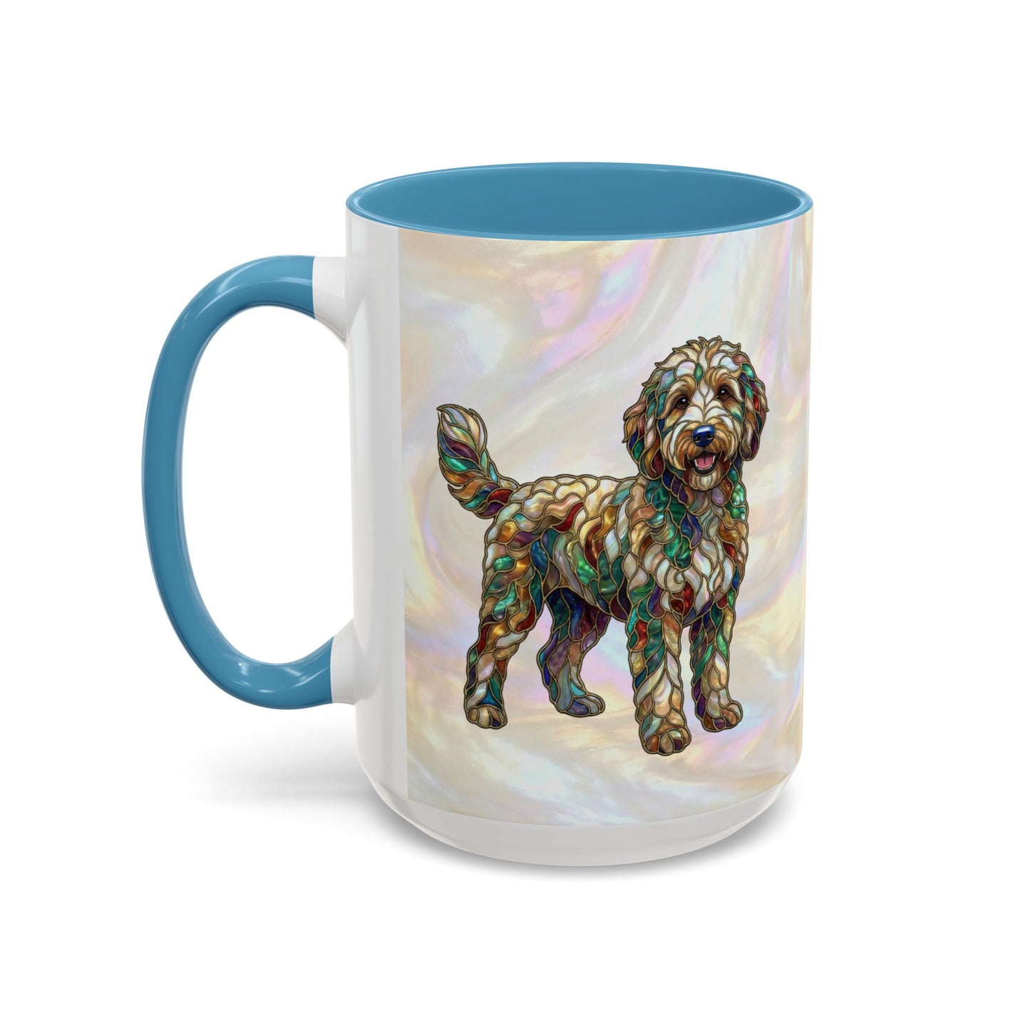 Personalized Dog (Goldendoodle) Coffee Mug - Accent Ceramic Mug with Name and Stained Glass Design - 14530