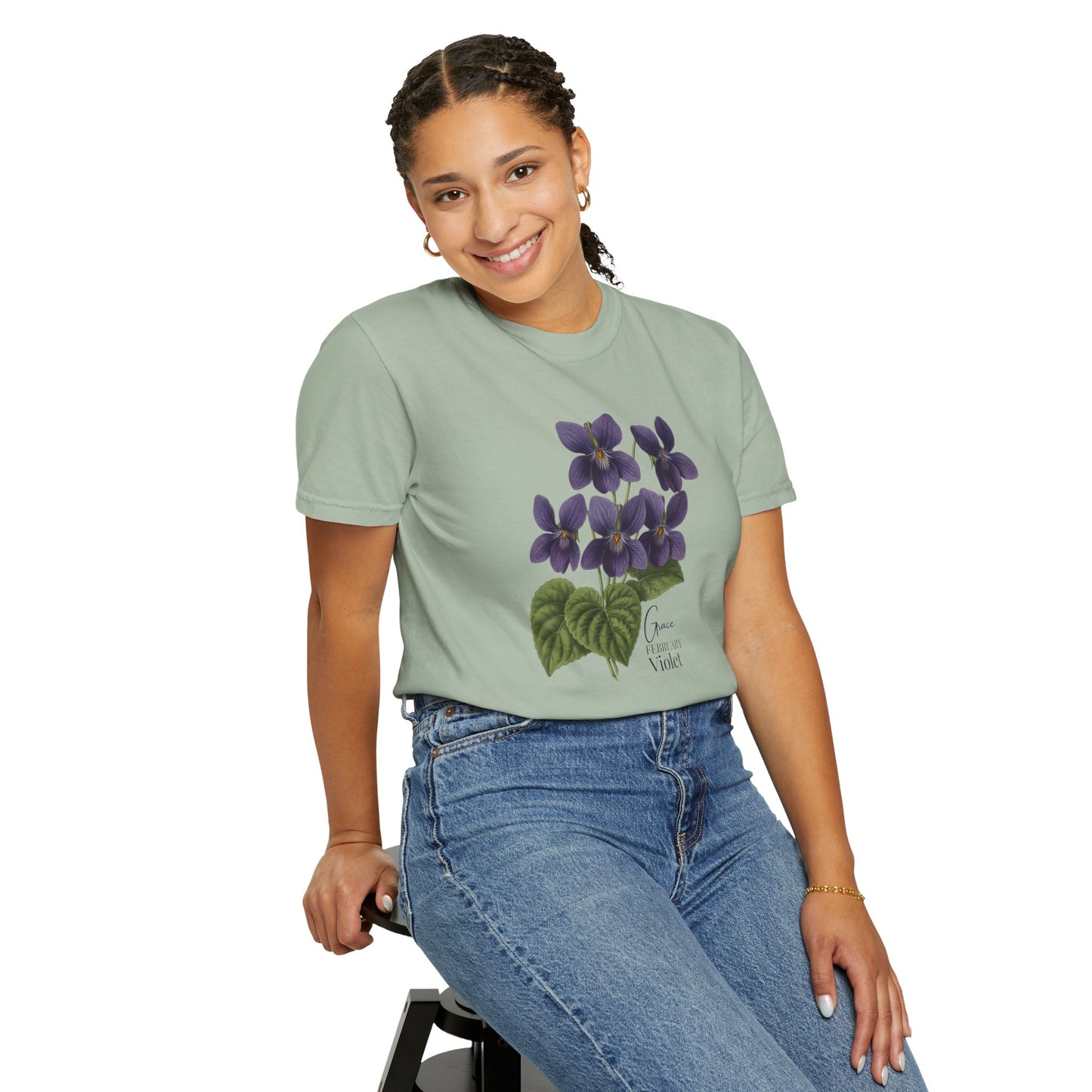 February Birth Flower Violet T-Shirt – Heavyweight Garment-Dyed Tee - 14694