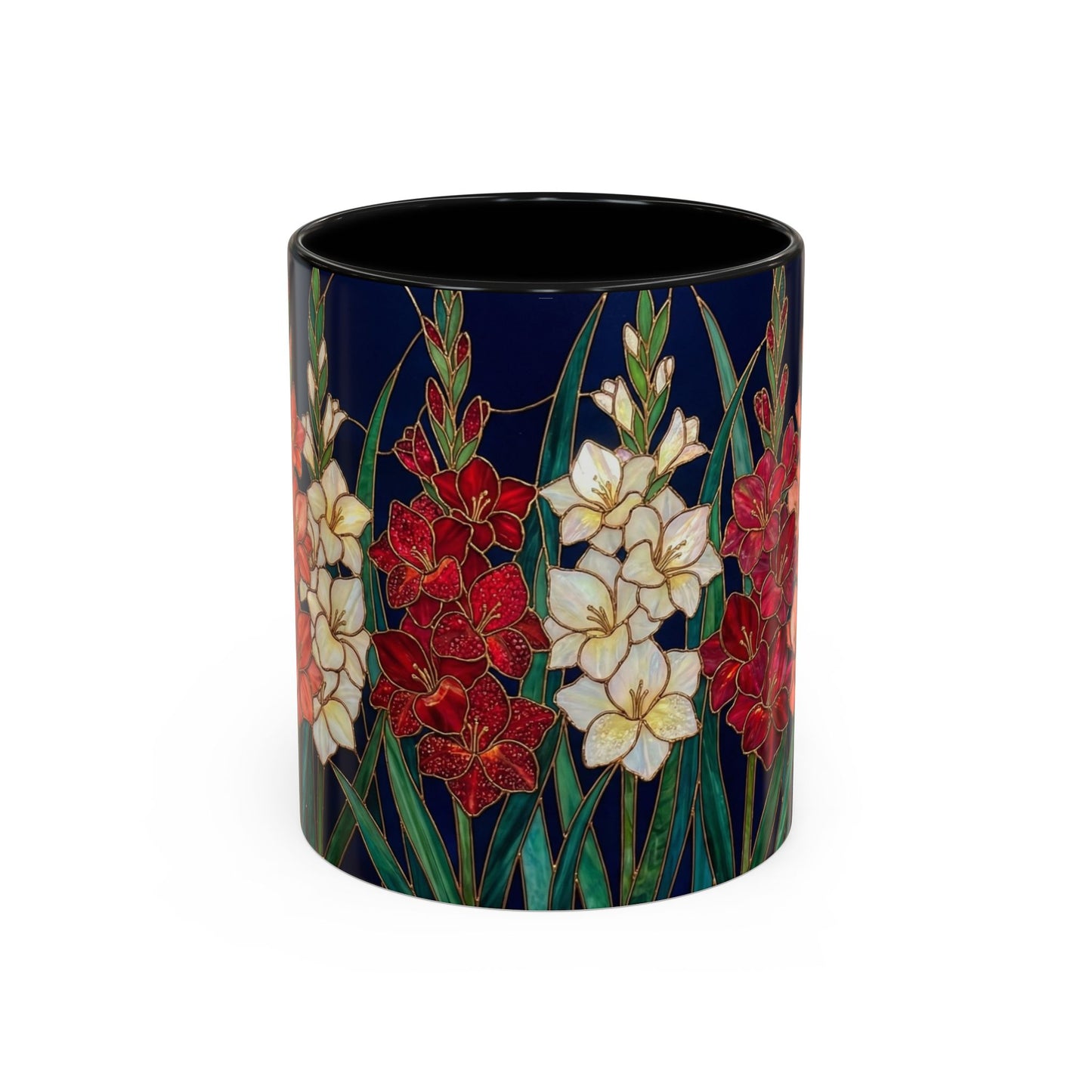 Gladiolus Floral Accent Coffee Mug — Stained Glass Design (11/15oz) - 14594
