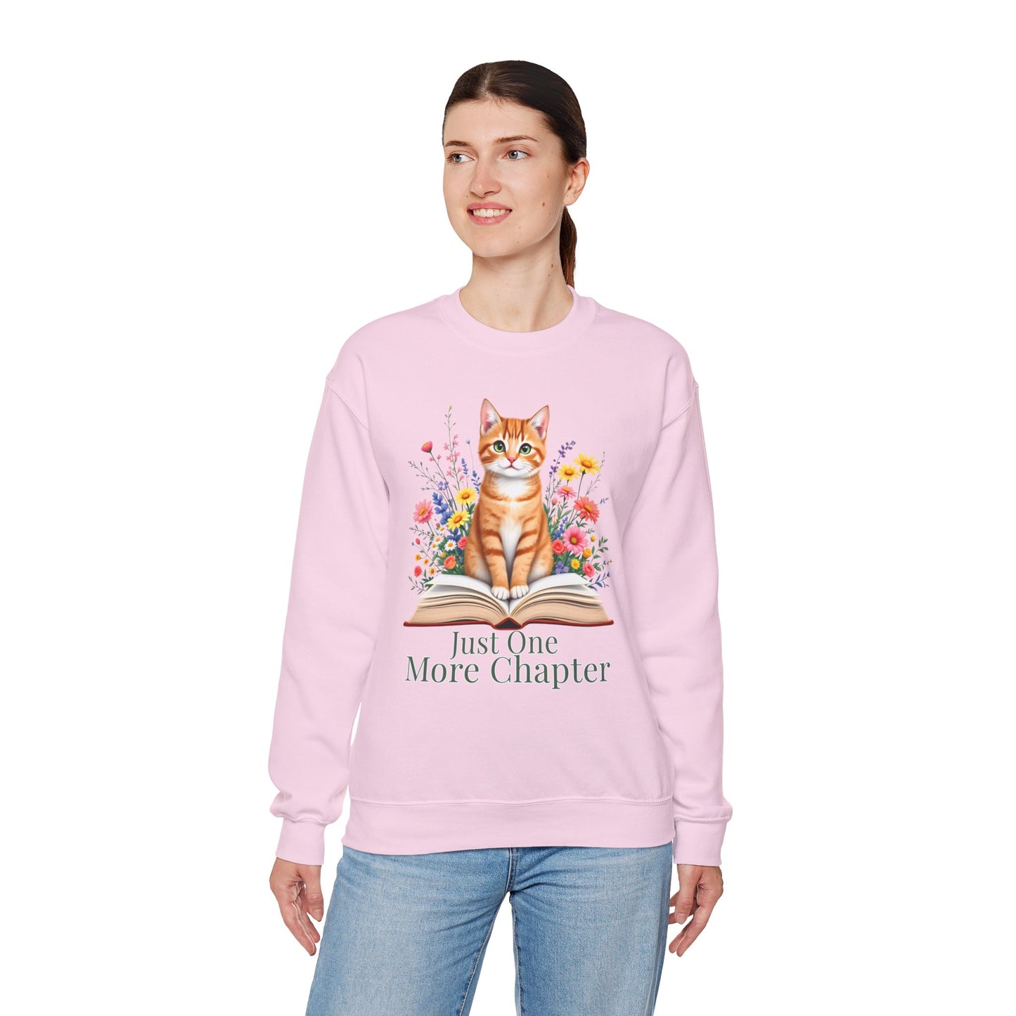 Just One More Chapter Cat Crewneck Sweatshirt – Cozy Book Lover Gift - 14813