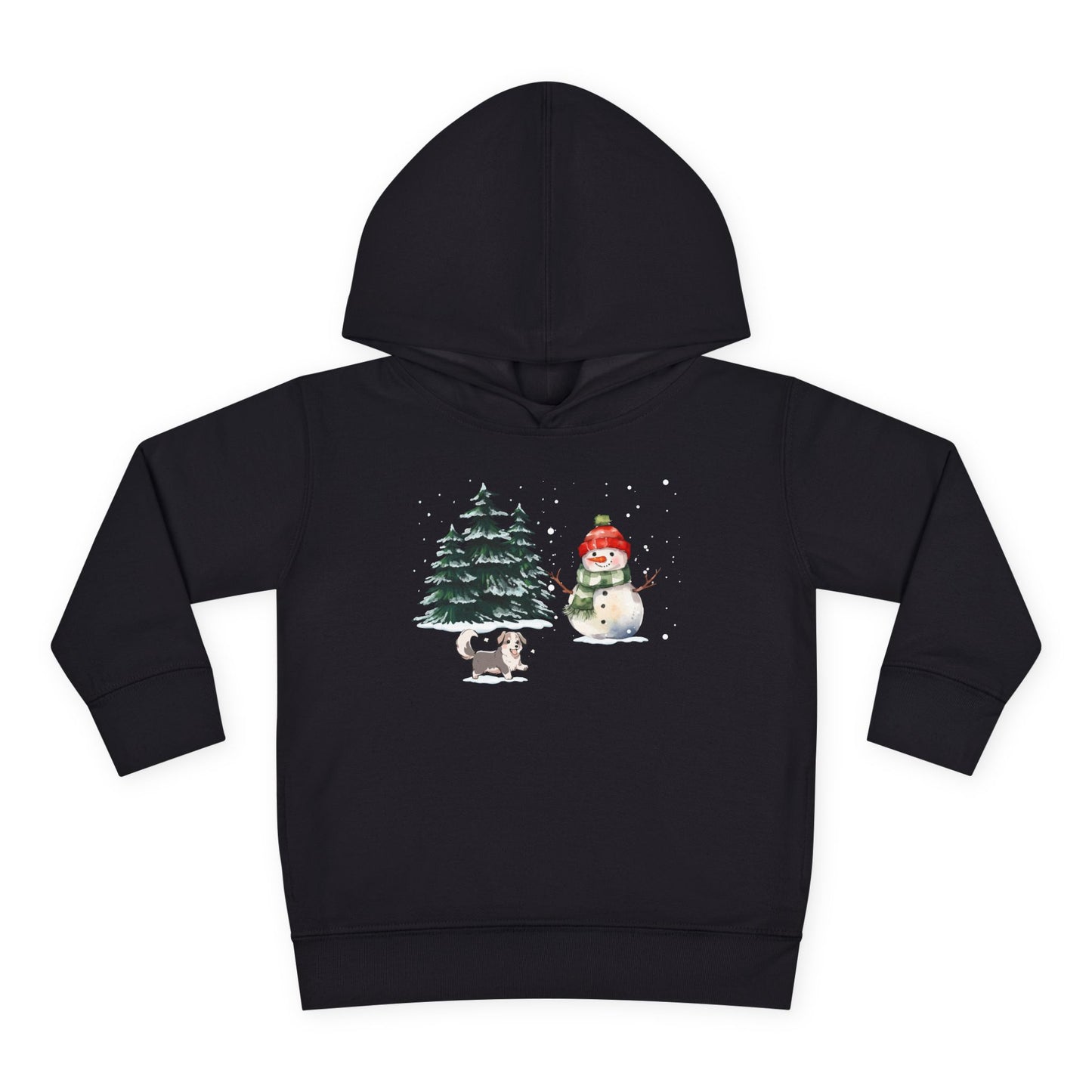 Winter Trees, Snowman & Puppy - Toddler Pullover Fleece Hoodie - 10270