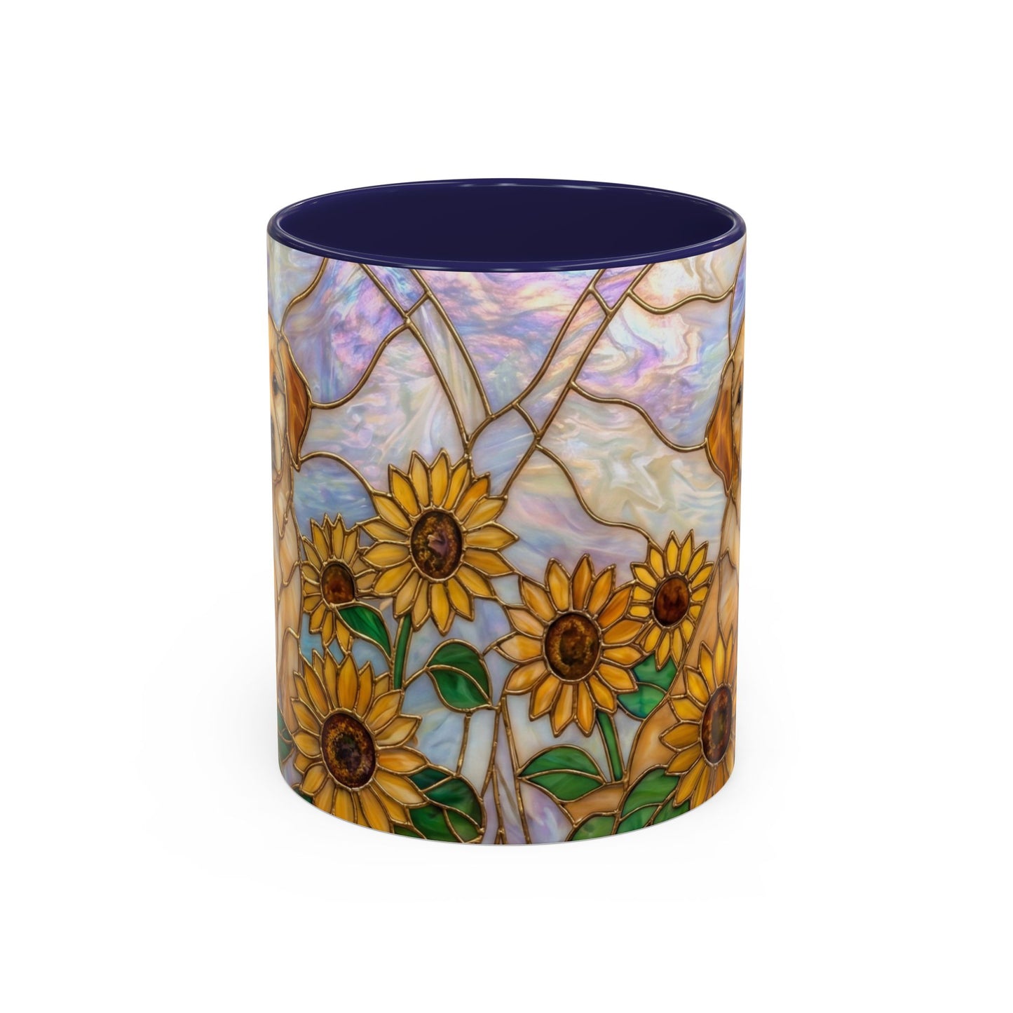Sunflower Golden Retriever P uppiesAccent Coffee Mug –  Stained Glass Design (11/15 oz) - 14527