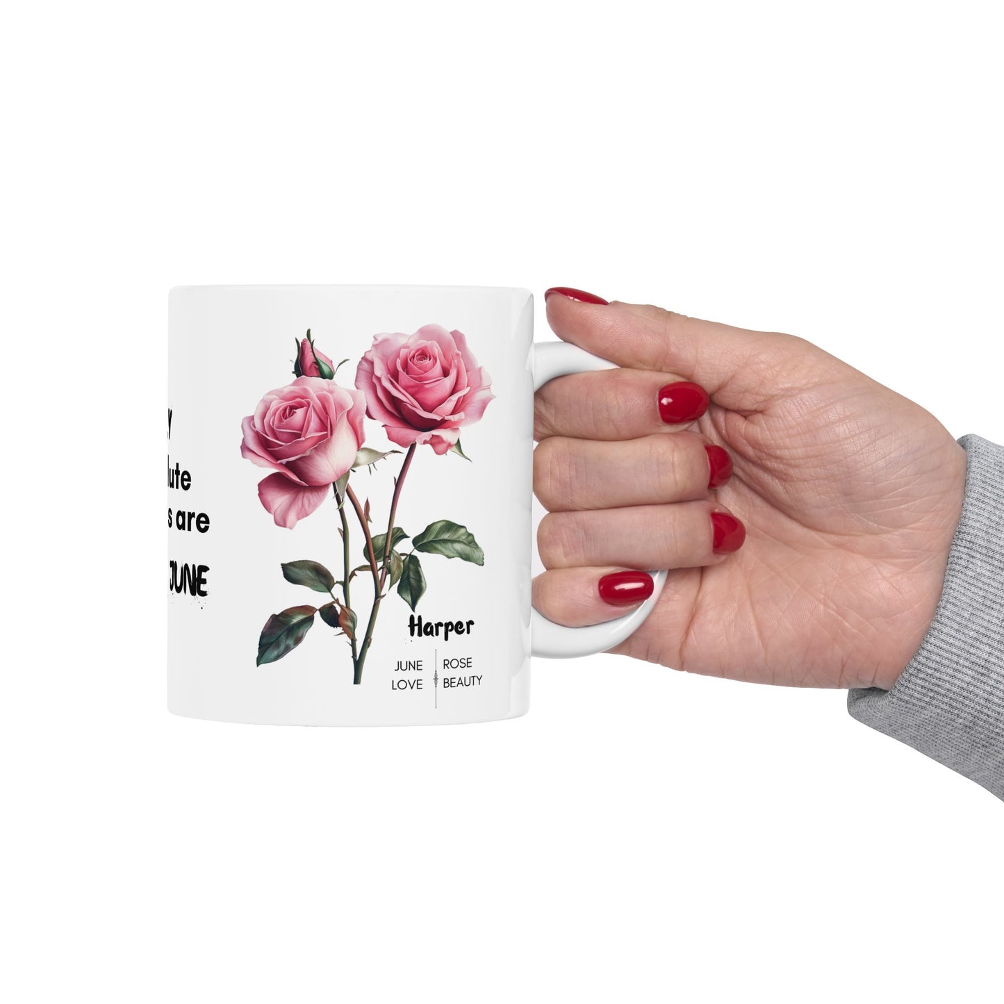 Happy Birthday: Only Absolute Legends Are Born In June, Pink Roses, Customizable - Ceramic Mug, (11oz, 15oz)