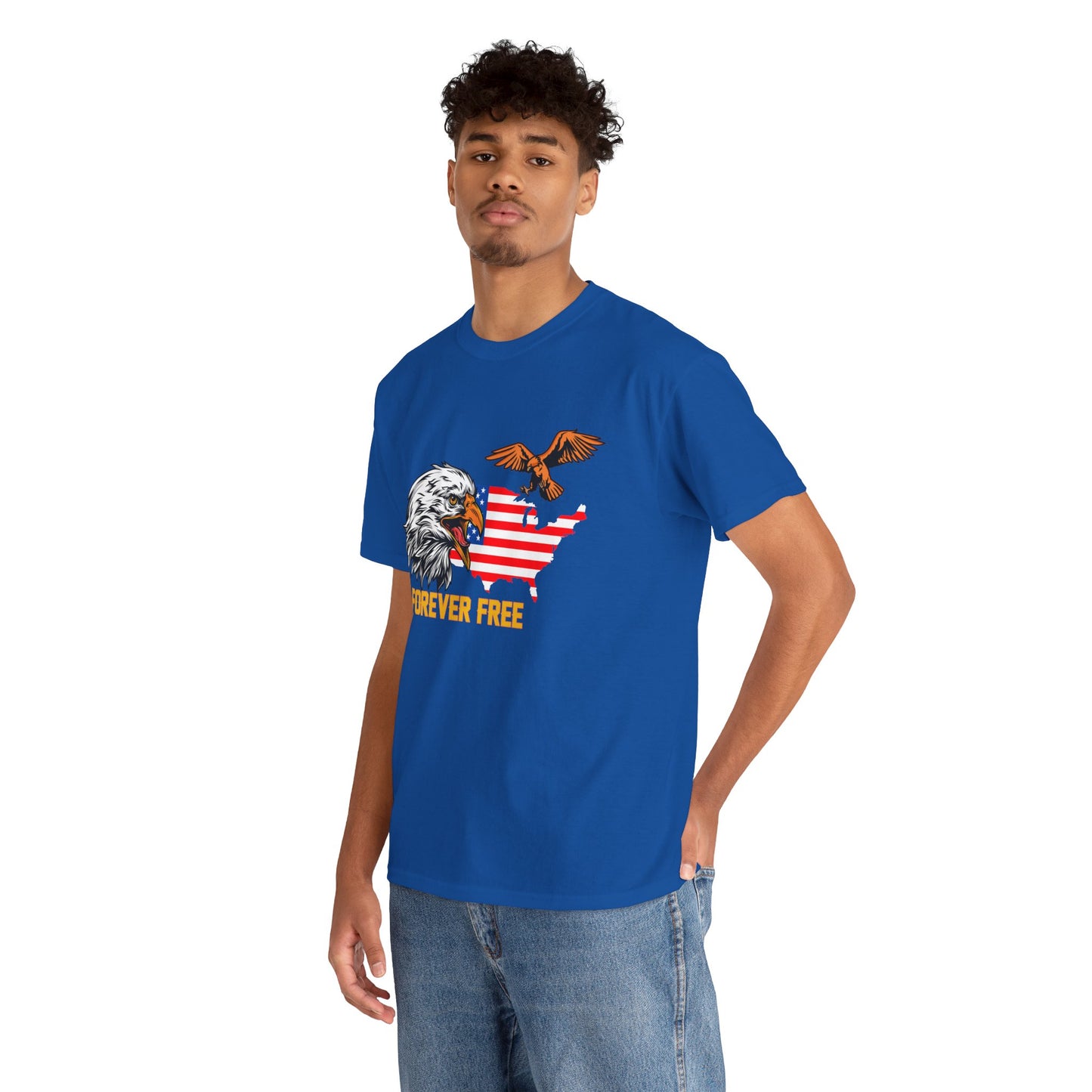 Unisex Heavy Cotton Tee with "Forever Free" Design - Perfect for Patriotic Events, July 4th Celebrations, Gifts, Summer Wear, Casual Outfits - 13692