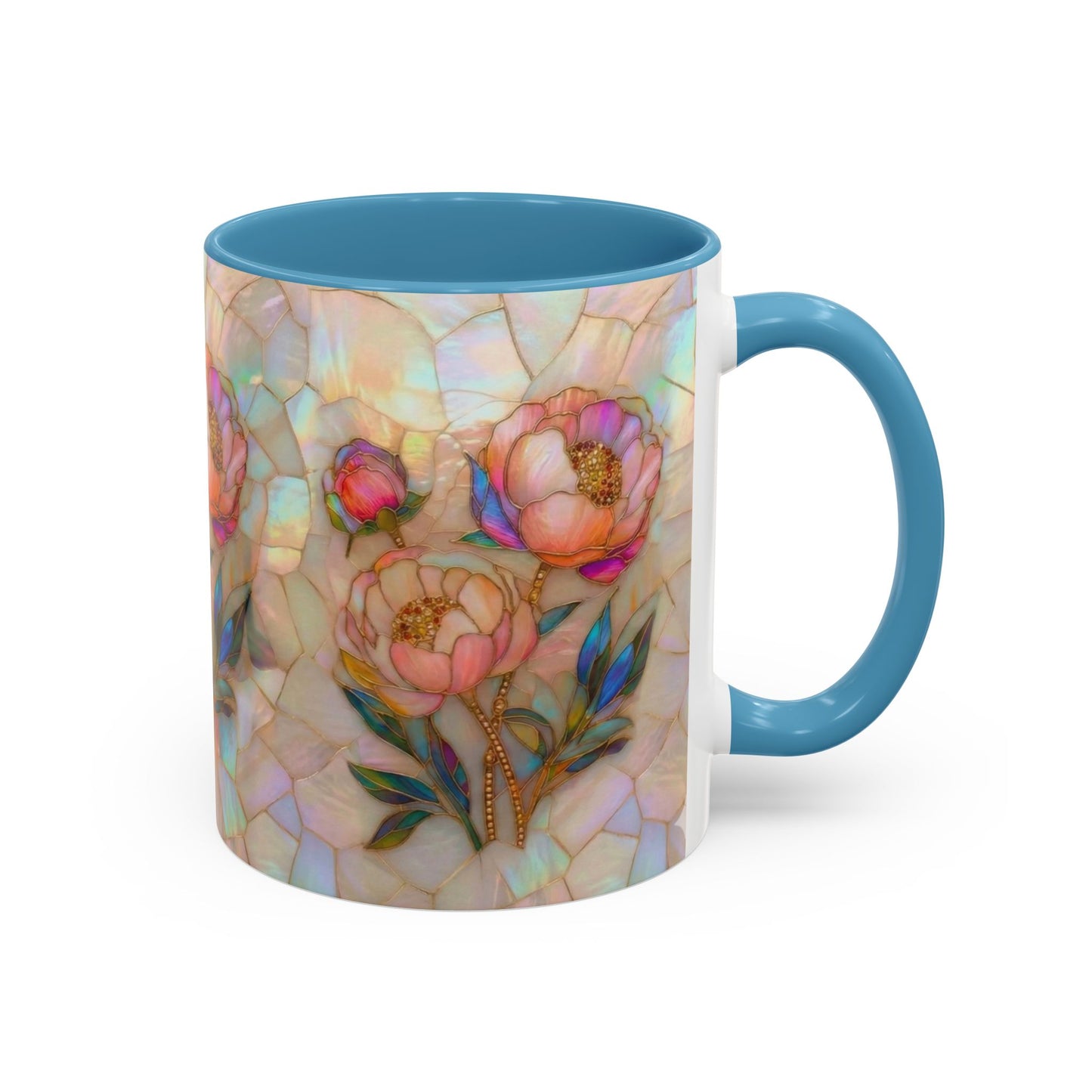 Peony Stained Glass Accent Coffee Mug – Floral Art 11/15oz - 14519