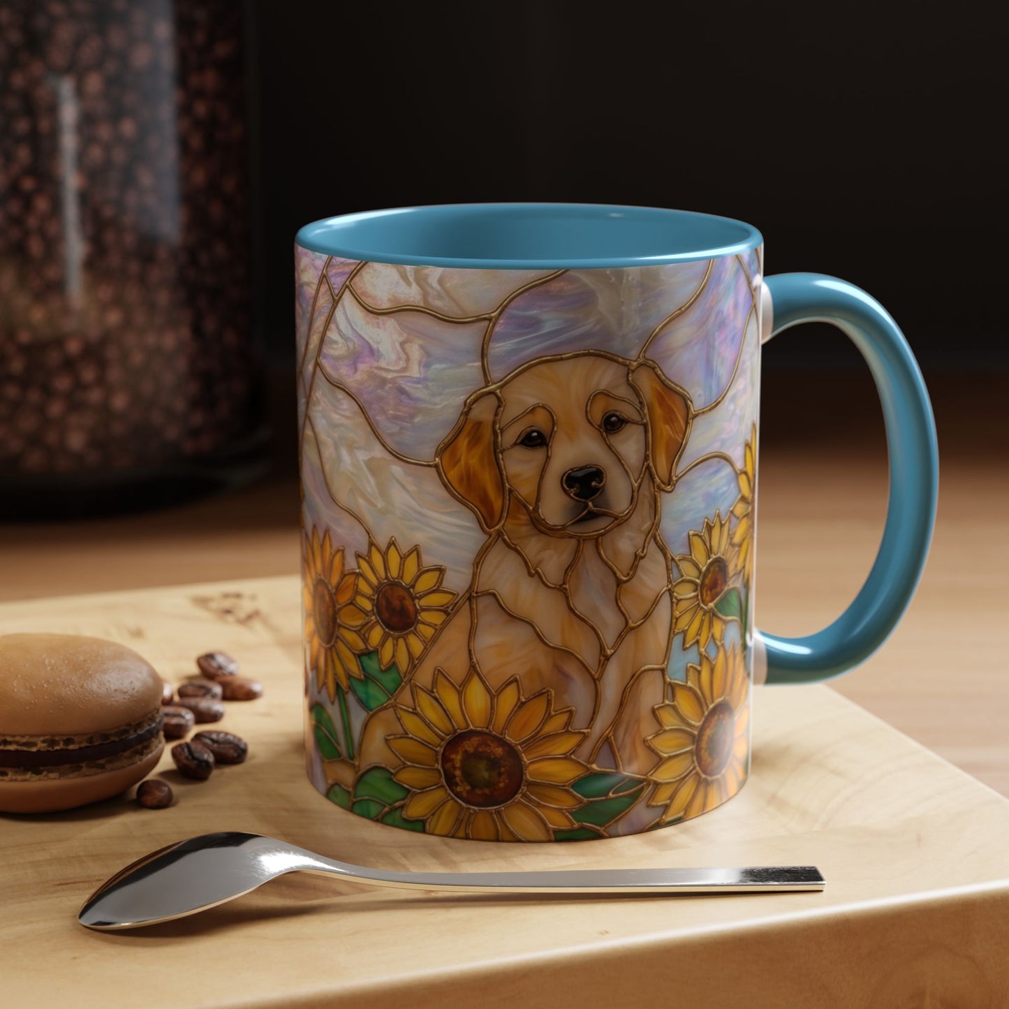 Sunflower Golden Retriever P uppiesAccent Coffee Mug –  Stained Glass Design (11/15 oz) - 14527