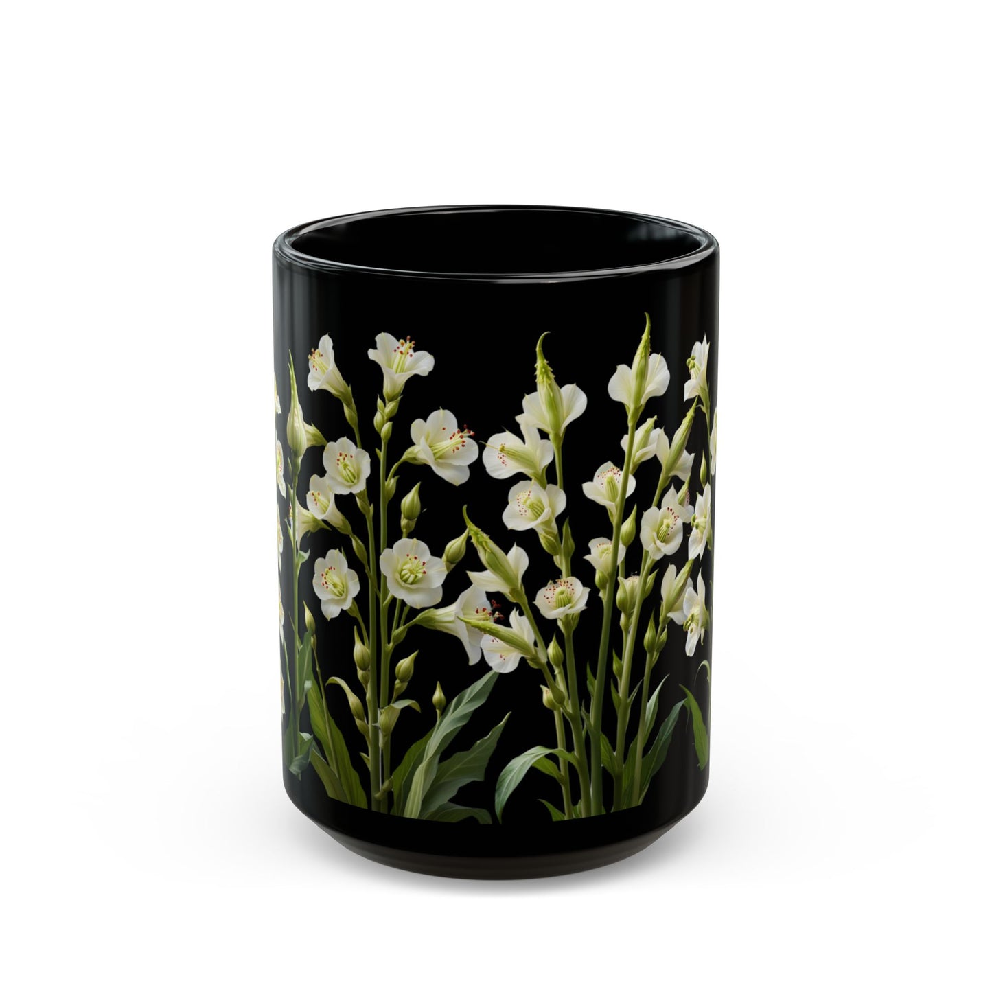 White Flowers - Black Mug (11oz, 15oz) - 10402