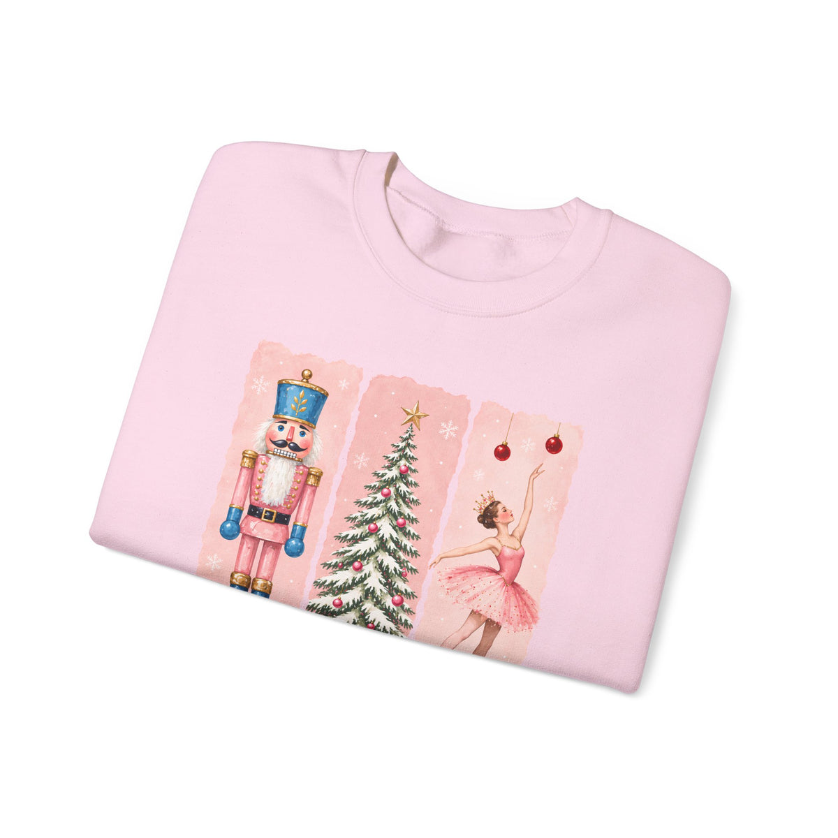 Christmas Nutcracker & Ballerina Sweatshirt, Vintage Pink Holiday Crewneck - 14568