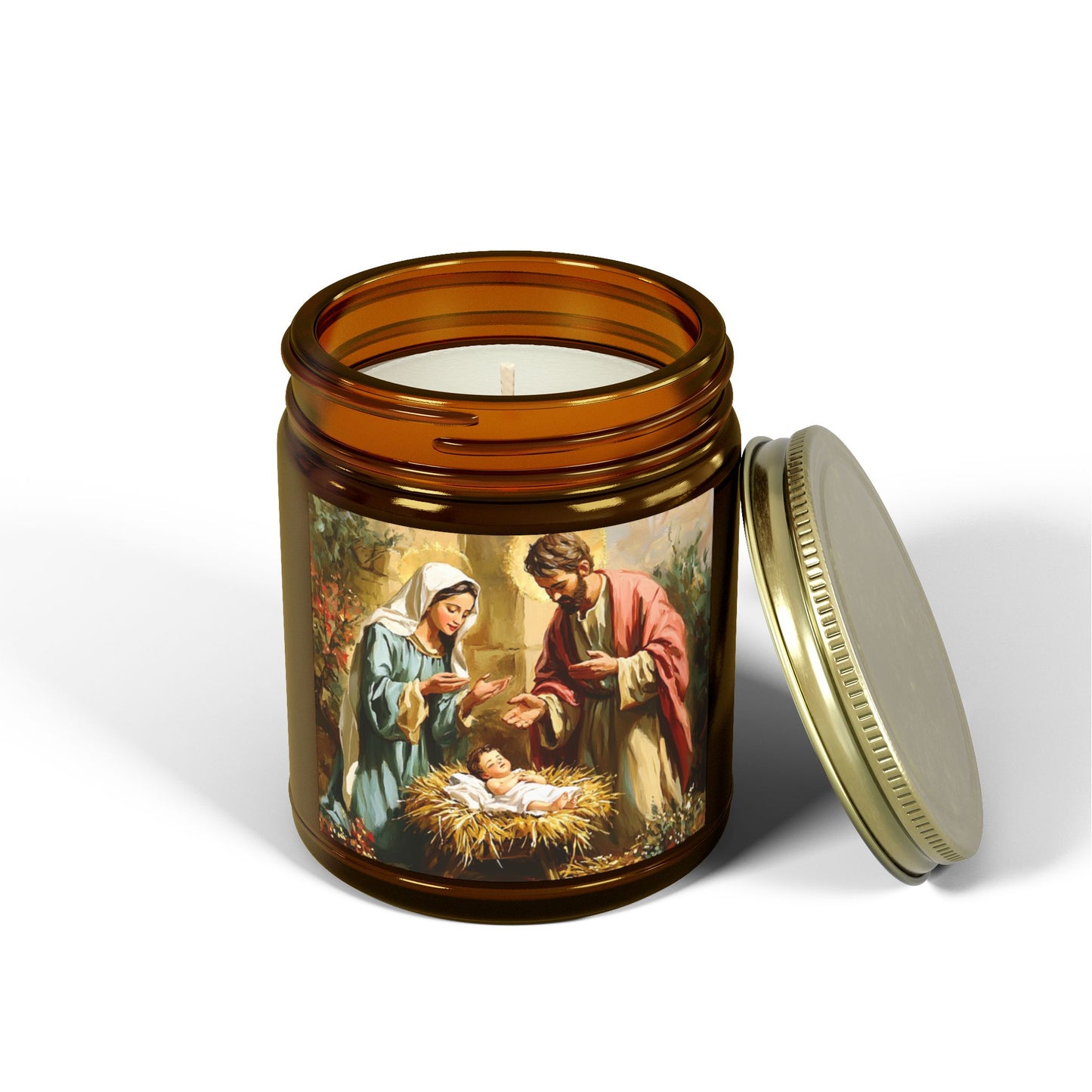 Mary, Joseph &  Baby Jesus- Scented Candles, Coconut Apricot Wax (4oz, 9oz) - 10387